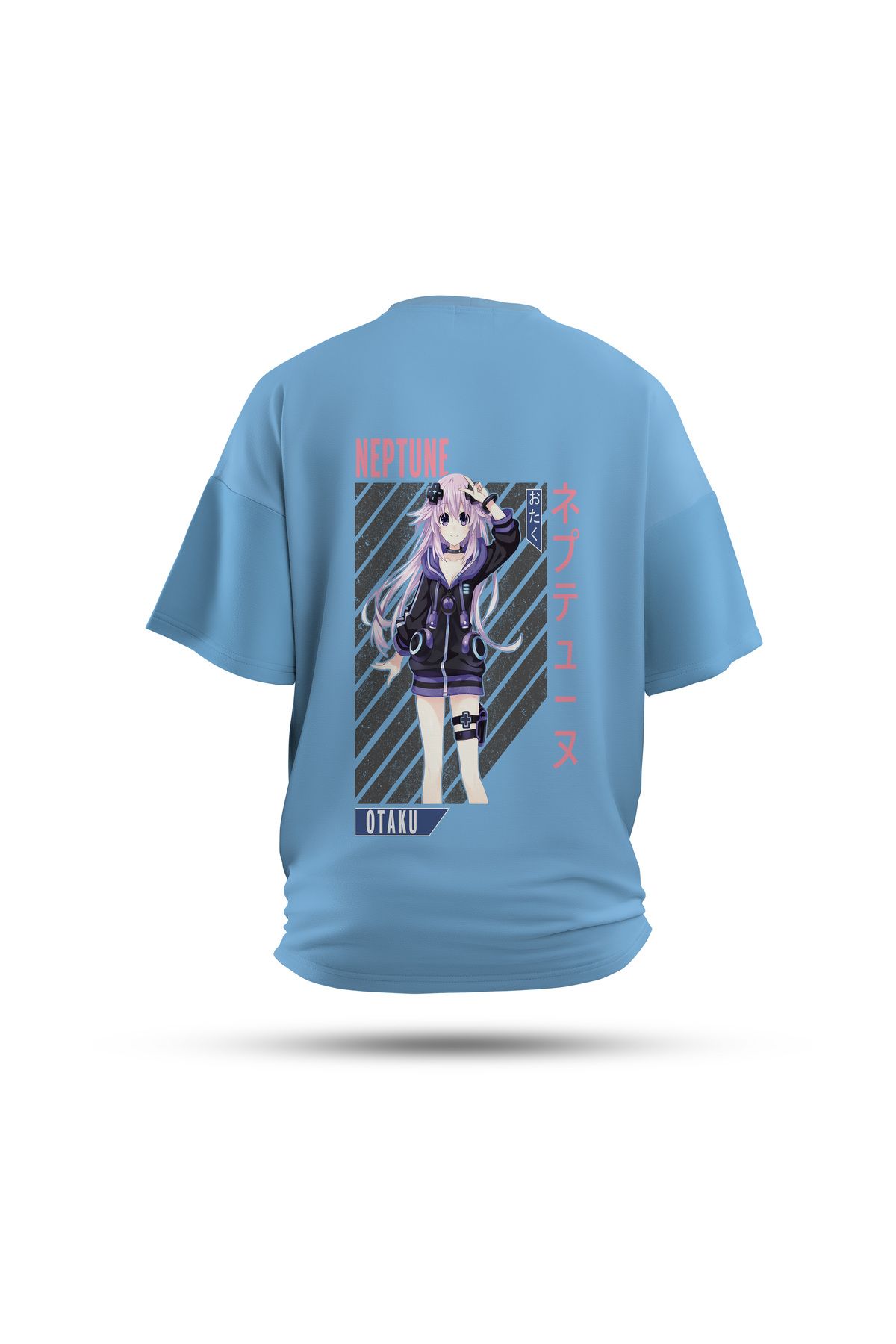 Zestia Unisex T-Shirt, Neptune Anime Sırt Baskılı, Regular, %100 Pamuk, Mavi T-Shirt No: 00176