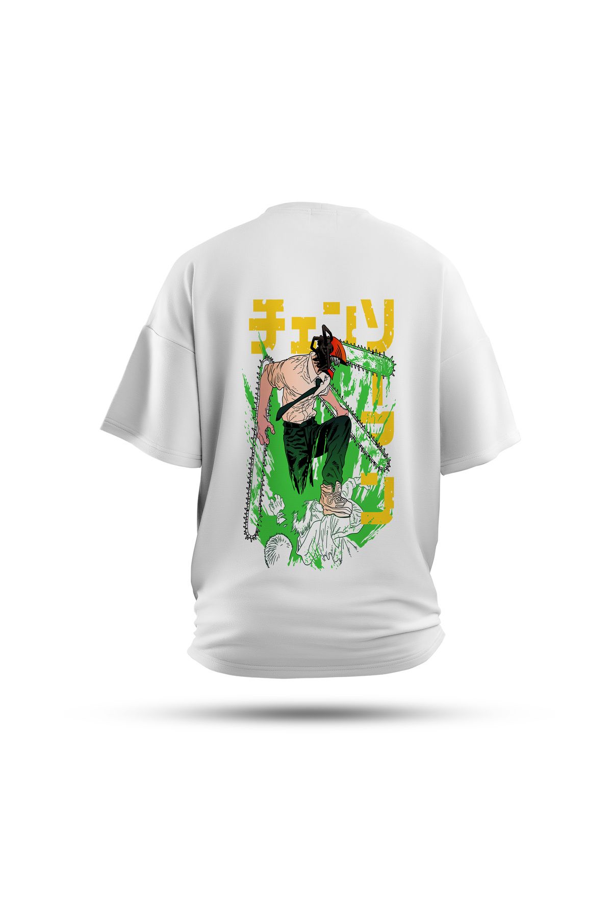 Zestia Unisex T-Shirt, Chainsaw Anime Sırt Baskılı, Regular, %100 Pamuk, Beyaz T-Shirt No: 00174