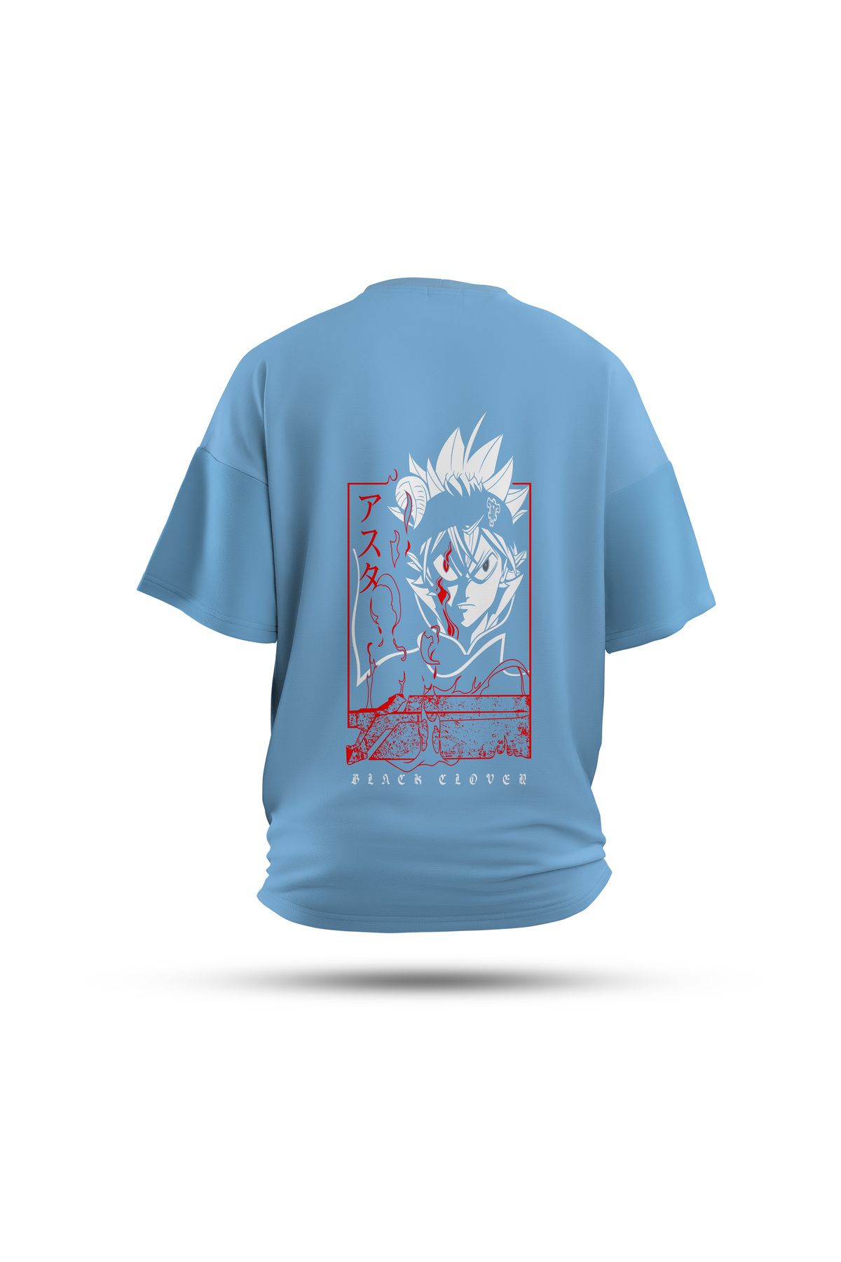 Zestia Unisex T-Shirt, Black Clower Asta Anime Sırt Baskılı, Regular, %100 Pamuk, Mavi T-Shirt No: 00162
