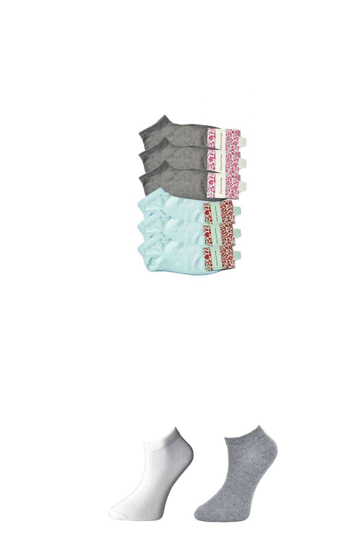 Shop58 Gri ve Beyaz Kadın Bilek Çorap 6 çift