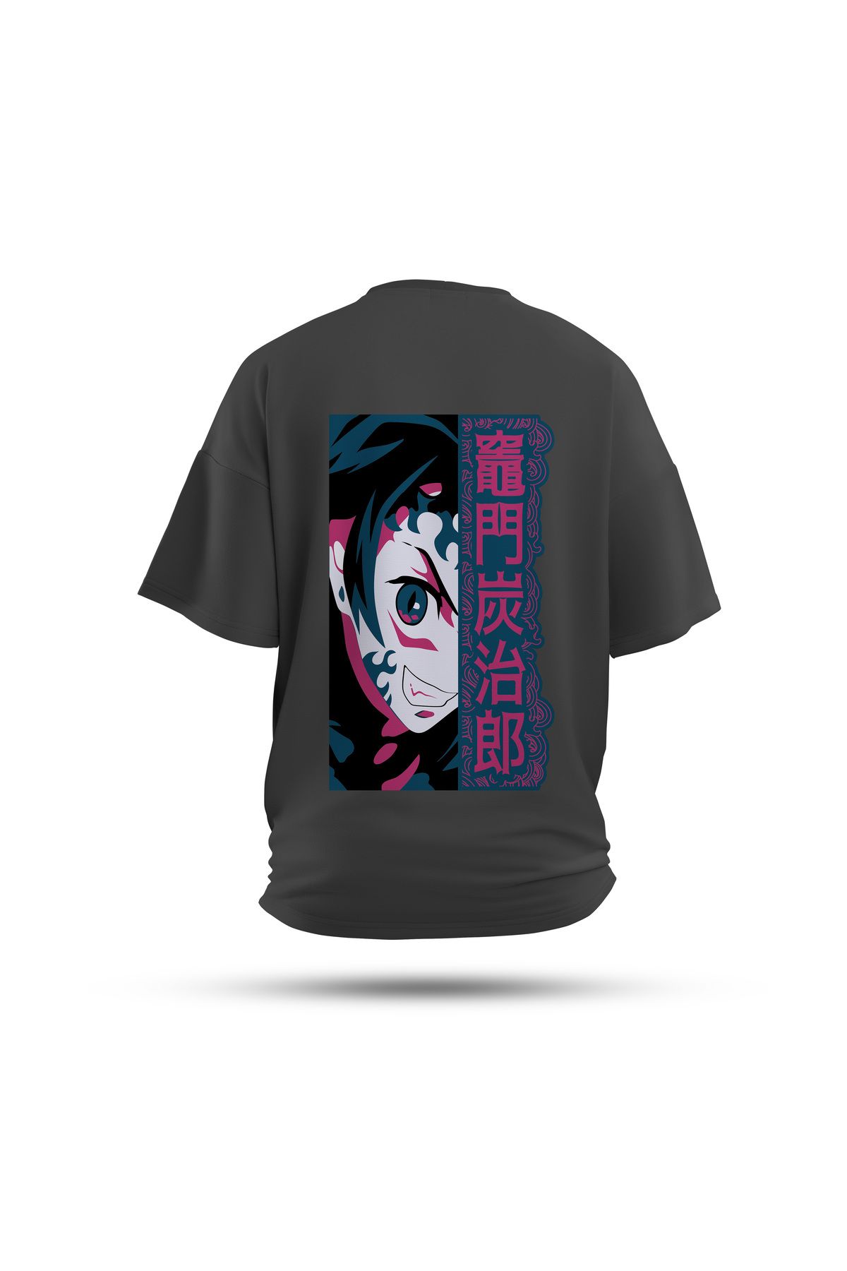 Zestia Unisex T-Shirt, Demon Slayer Anime Sırt Baskılı, Regular, %100 Pamuk, Antrasit T-Shirt No: 00166