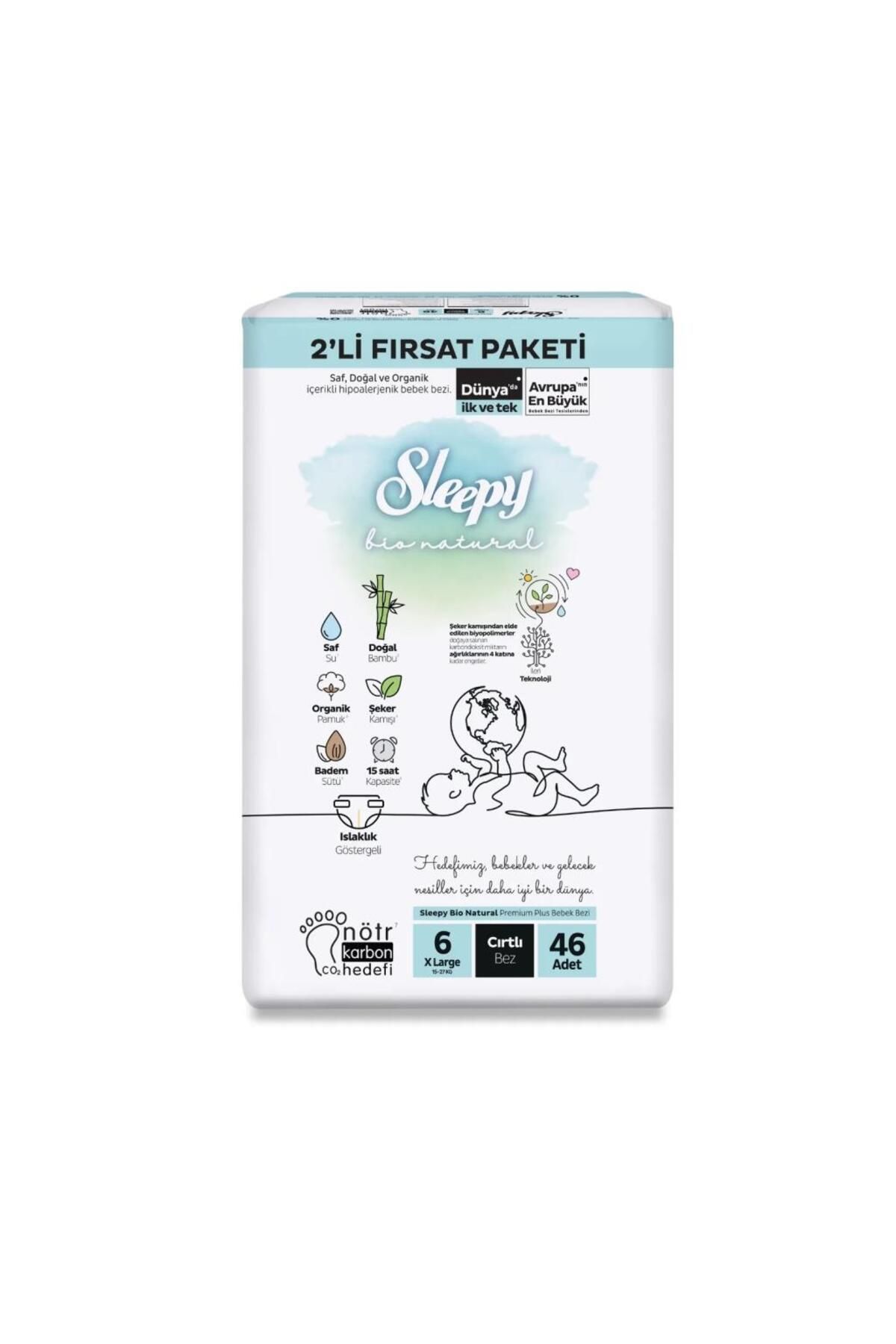 Toptan Bulurum Sleepy Bio Natural Bebek Bezi 2'Li Fırsat Paketi 6 Beden 46 Adet