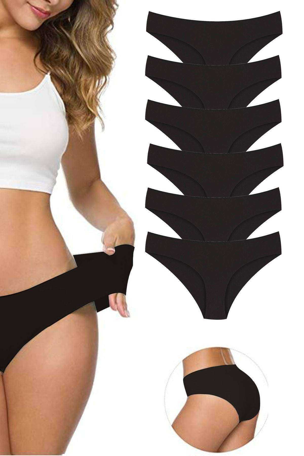 Shop58 6 Adet Kadın Dikişsiz Lazer Kesim Esnek İz yapmayan Külot Siyah