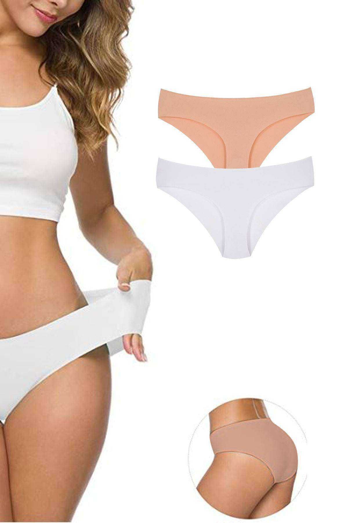 Shop58 2 Adet Kadın Dikişsiz Lazer Kesim Esnek İz yapmayan Külot S3
