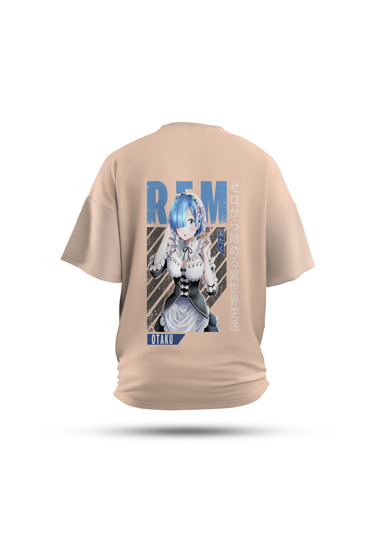 Zestia Unisex T-Shirt, Rem Anime Sırt Baskılı, Regular, %100 Pamuk, Krem T-Shirt No: 00169