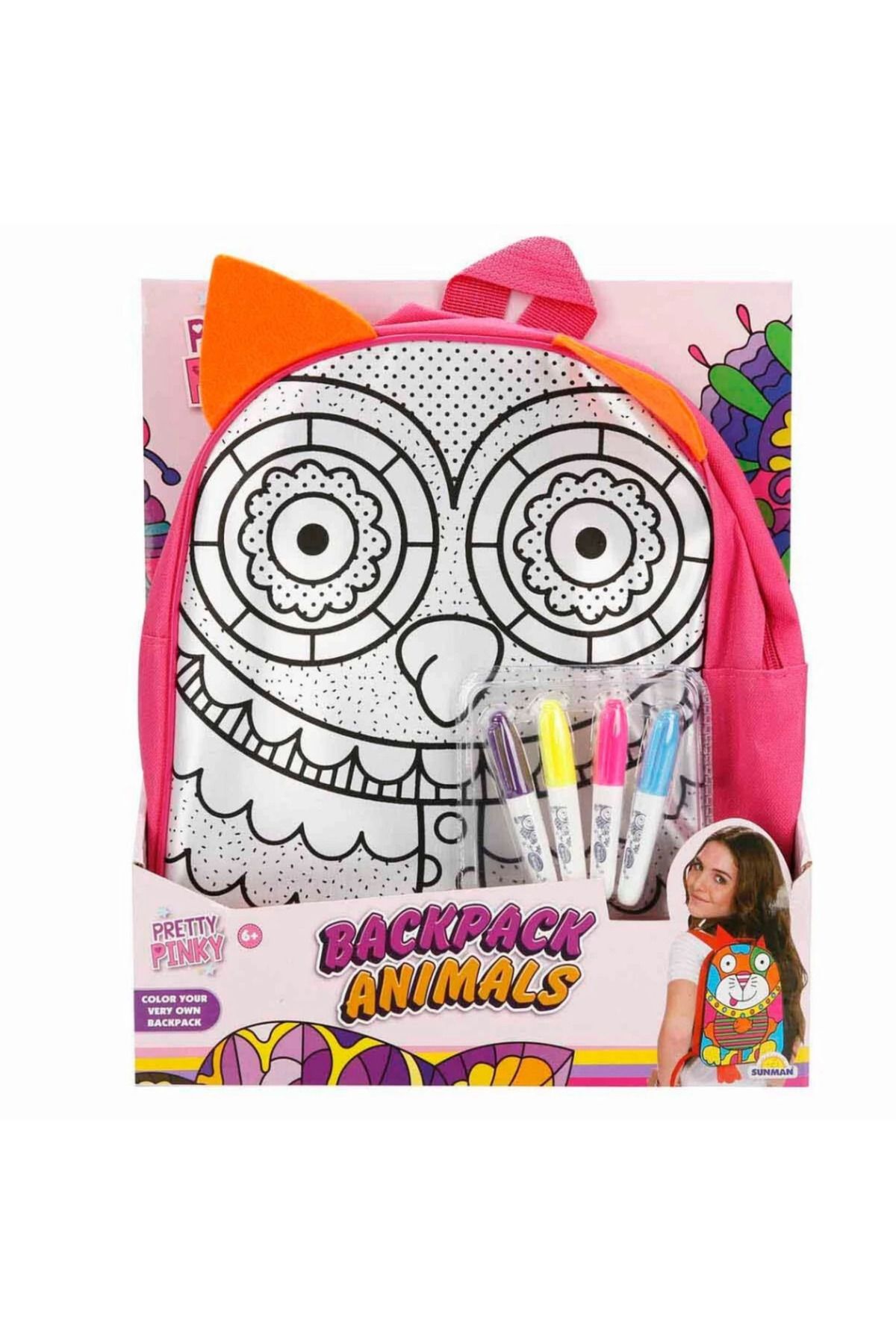 Toptan Bulurum Pretty Pinky Boyanabilir Desenli Baykuş Sırt Çantası