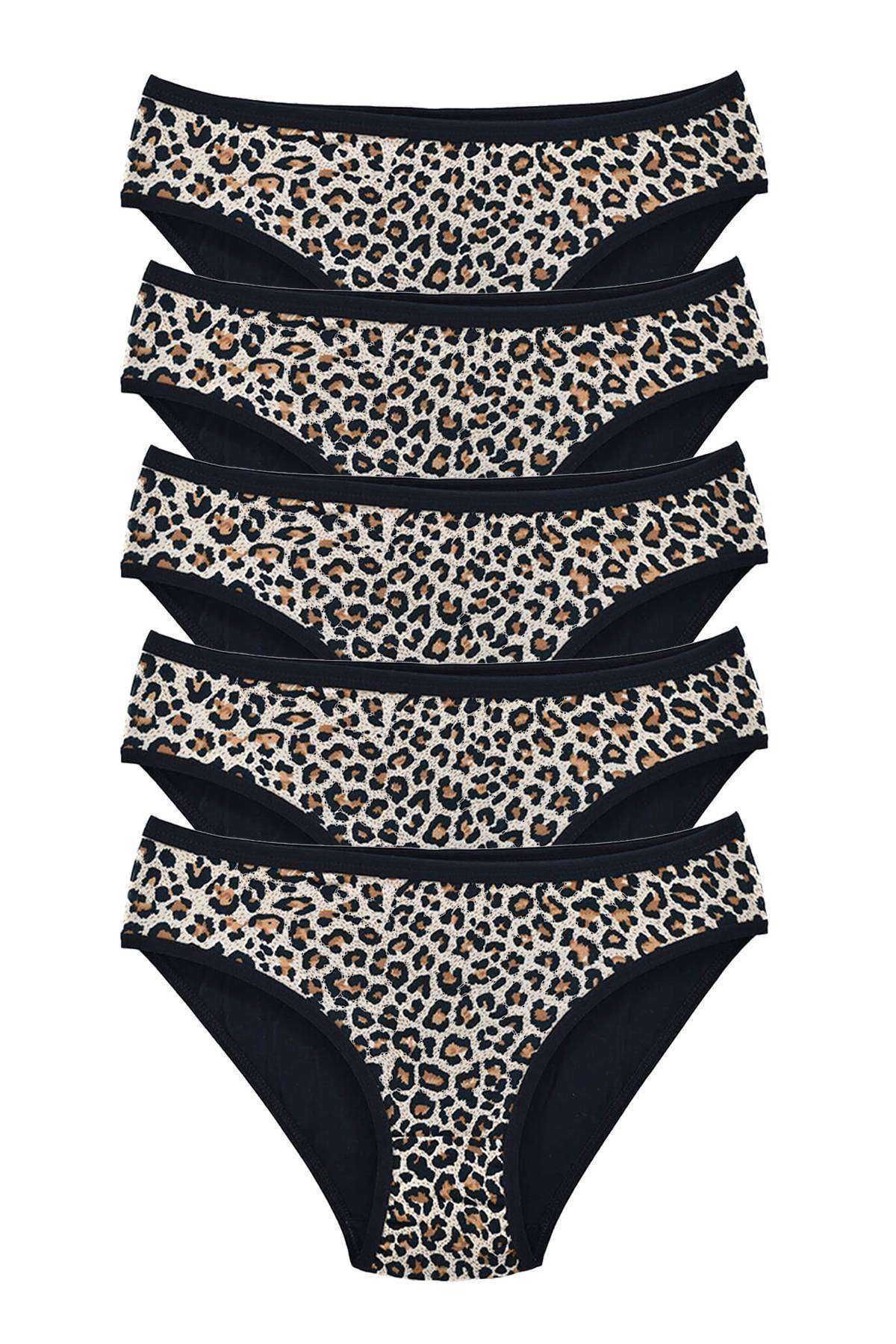 Shop58 5 Adet Leopar Desenli Likralı Yumuşak Dokulu Kadın Slip Külot