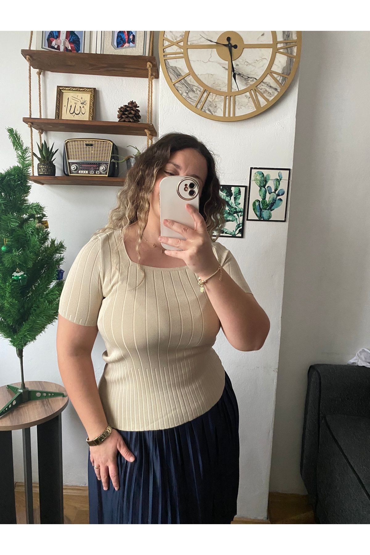 Tisya butik Kare Yaka Kısa Kollu Fitilli Bluz
