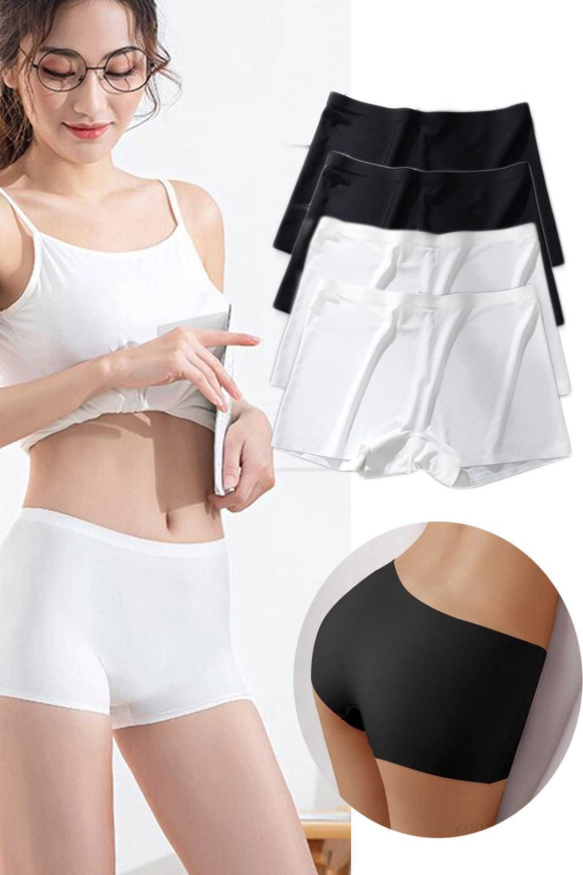 Shop58 4 Adet Kadın Dikişsiz Görünmez İz Yapmaz Mini Şort Boxer Siyah Beyaz
