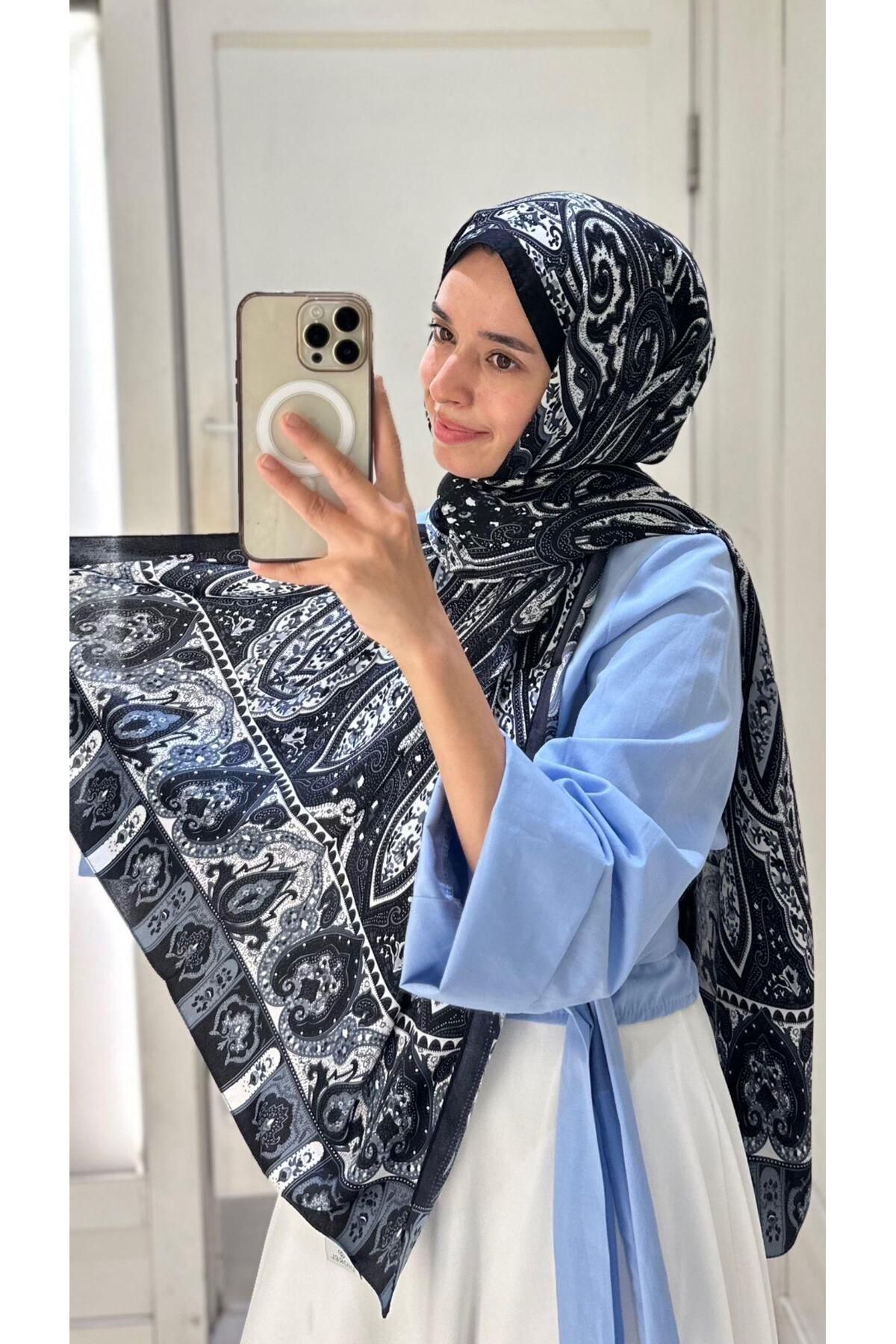modayışığı Desenli Krep Siyah Şal