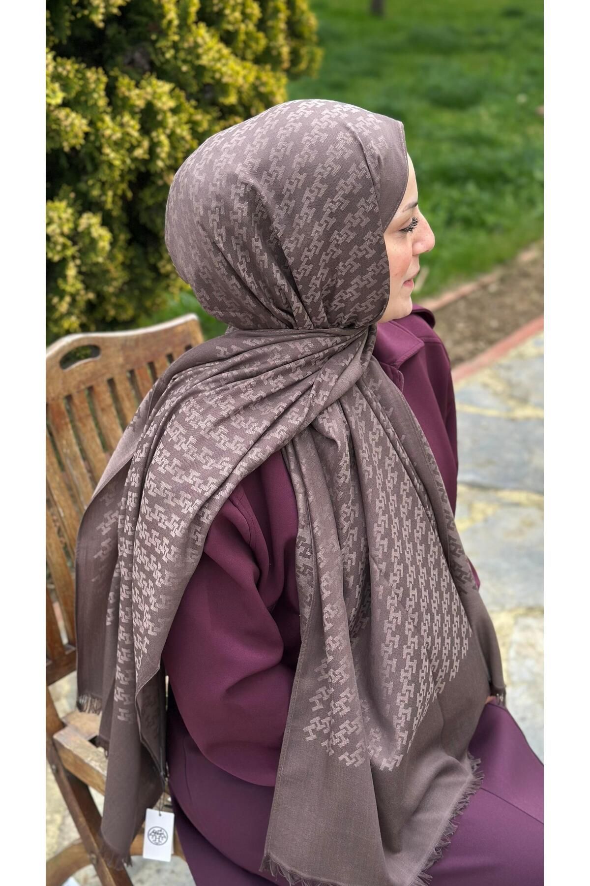 modayışığı H Desen Acı Kahve Yün Pamuk Şal