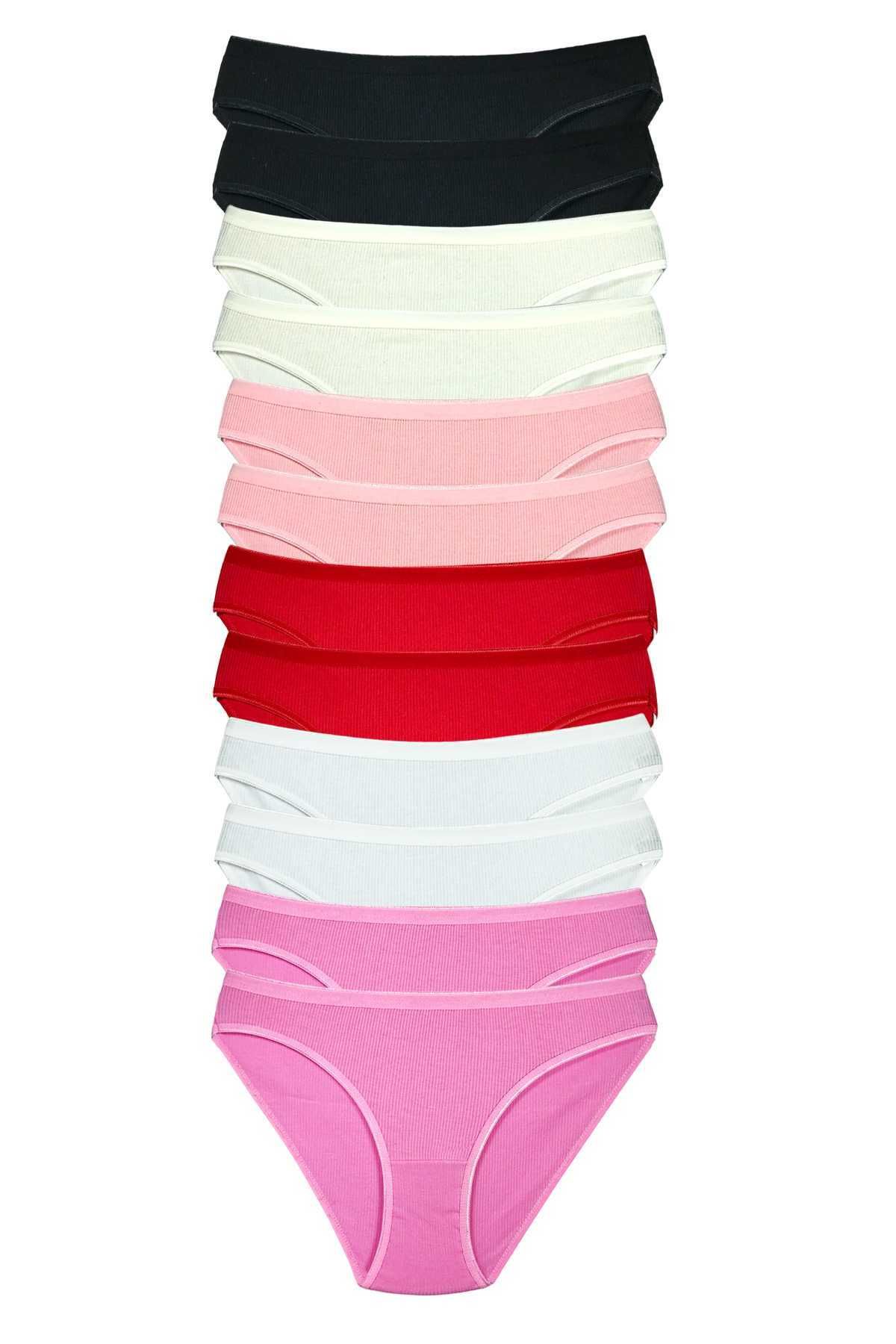 Shop58 12 Adet Fitilli Pamuklu Kadın Kaşkorse Bikini Külot