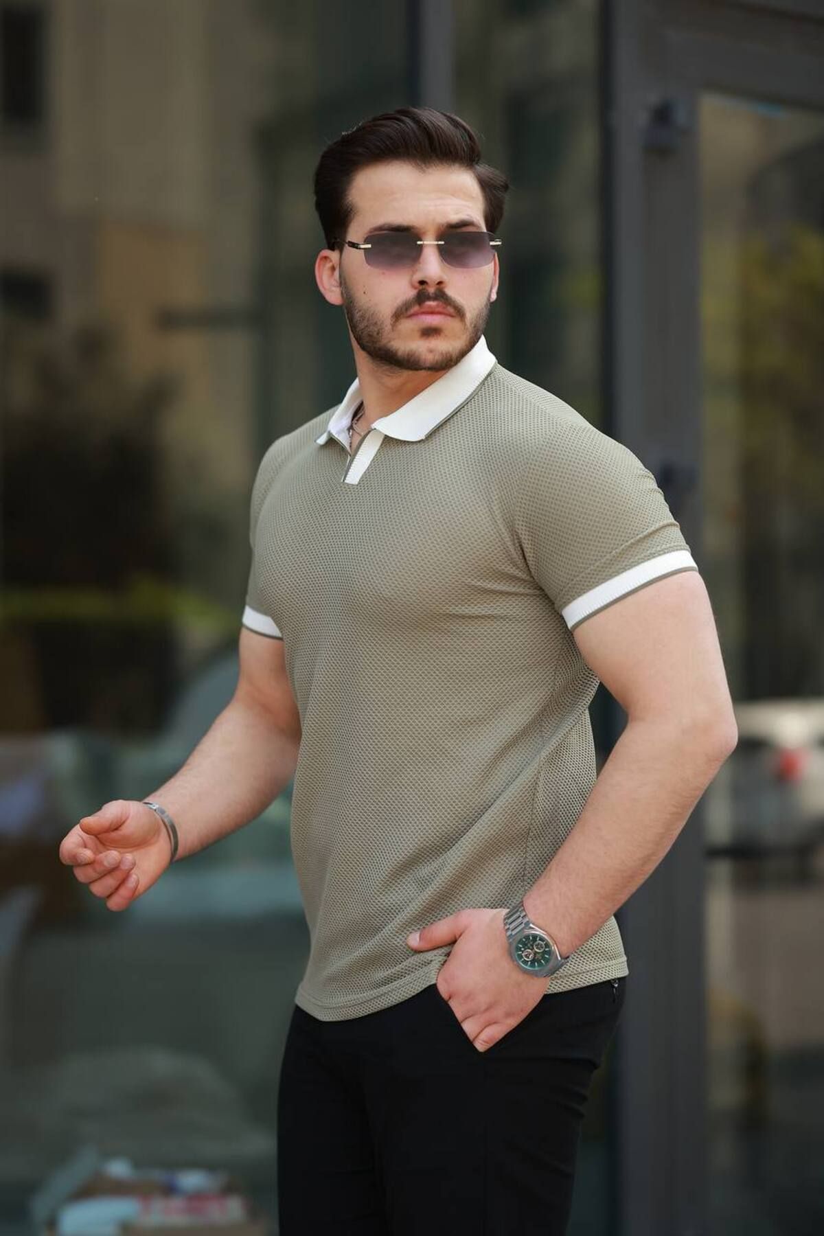 Gameyal Erkek Rahat Kalıp Petek Desenli Jakar Polo Yaka Tişört