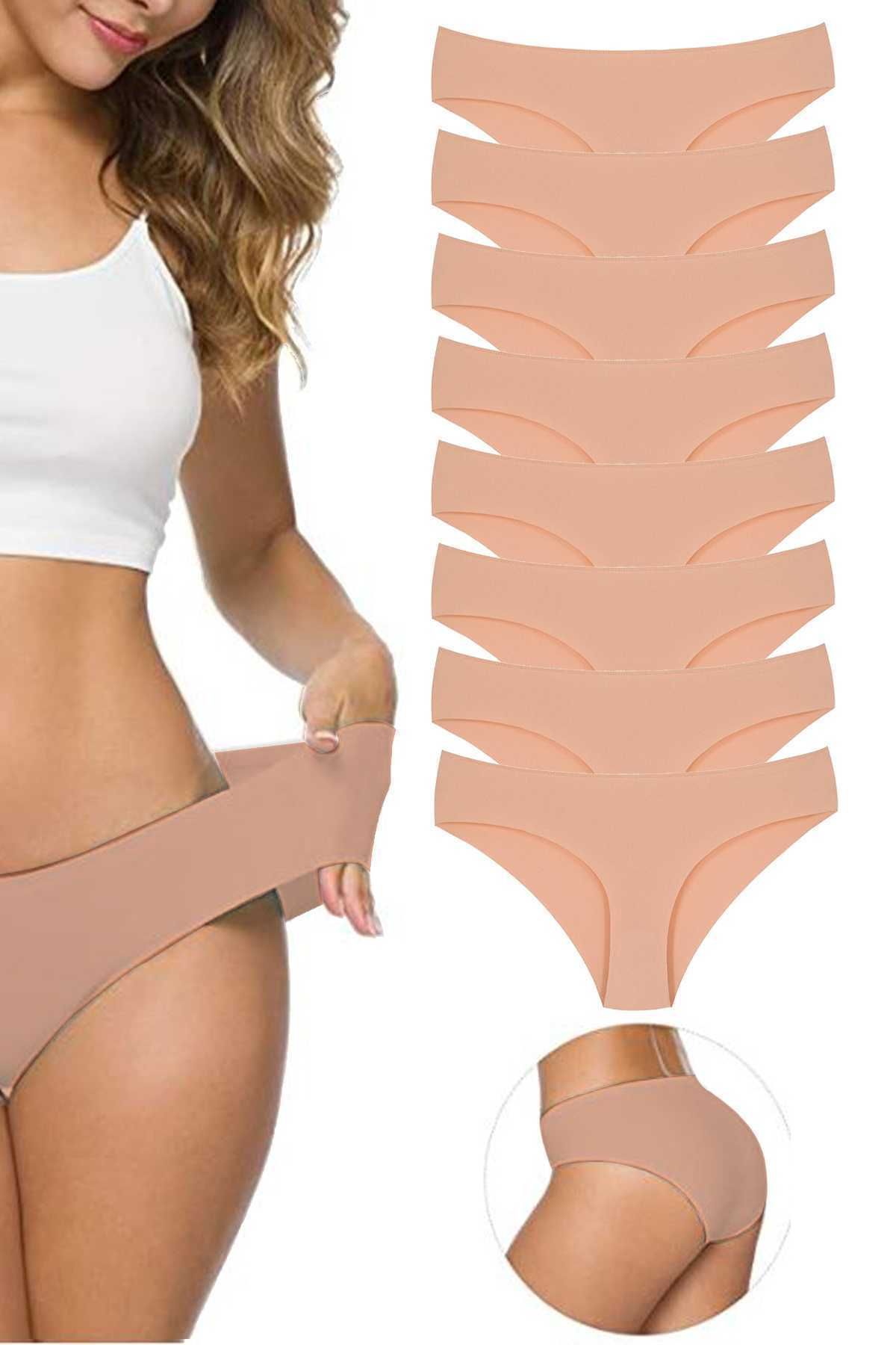 Shop58 8 Adet Kadın Dikişsiz Lazer Kesim Esnek İz yapmayan Külot Ten