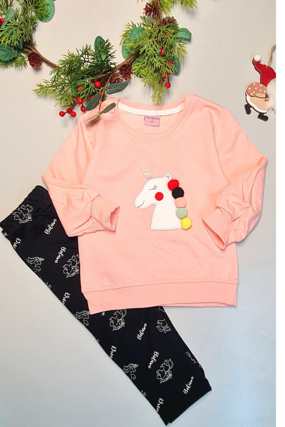 Shop58 Pembe Çocuk Eşofman Takımı 2 ip içi Şardonlu Hediyelik Çocuk Giyim