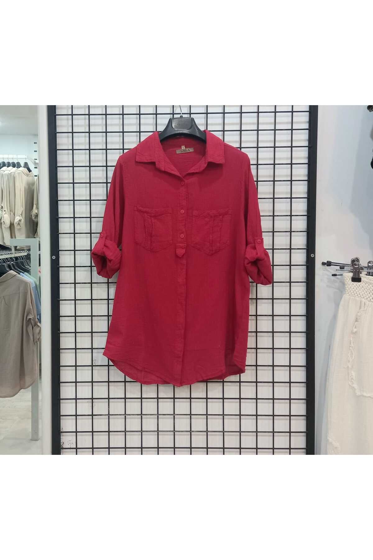 Butik Şans Cep Detaylı Düğme Kapamalı Koton Gömlek