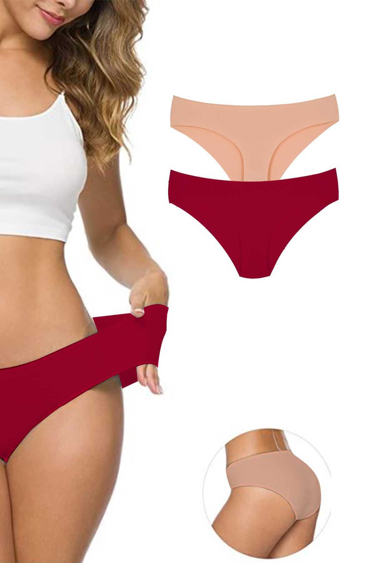 Shop58 2 Adet Kadın Dikişsiz Lazer Kesim Esnek İz yapmayan Külot S6
