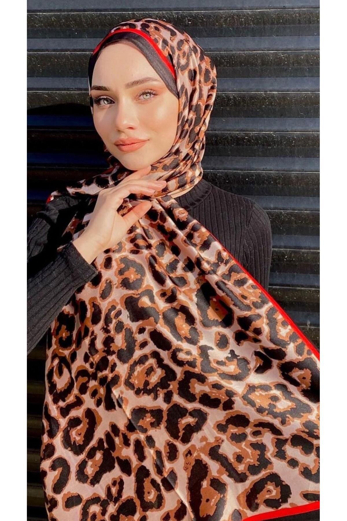 modayışığı Leopar Kırmızı Uçlu Vual İpek