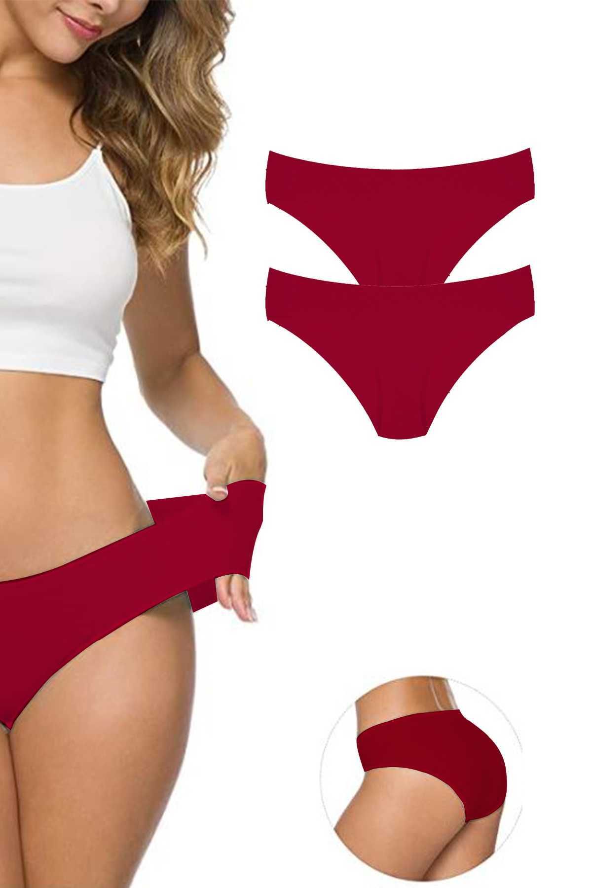 Shop58 2 Adet Kadın Dikişsiz Lazer Kesim Esnek İz yapmayan Külot Bordo