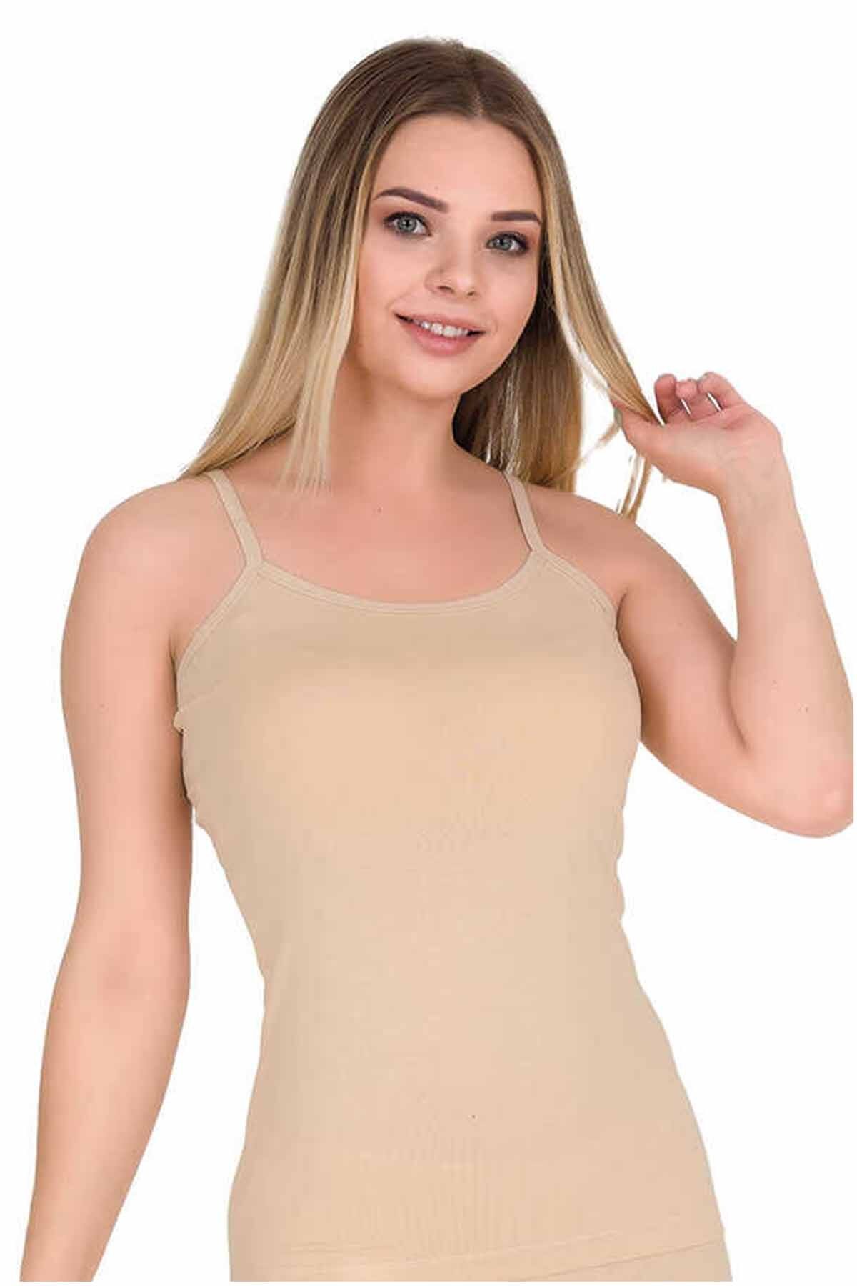 Shop58 Kadın İp Askılı Pamuk Likralı Atlet Ten 2128B