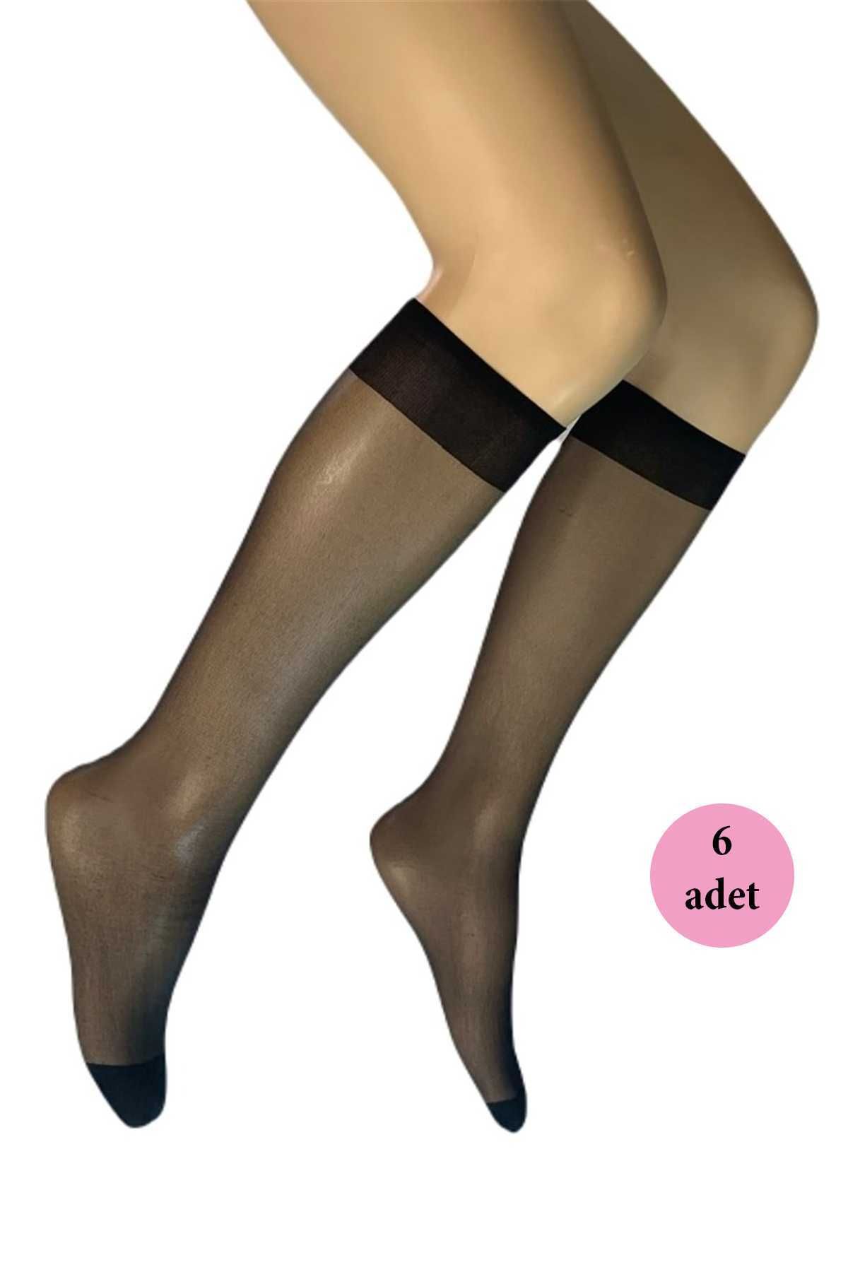 Shop58 6 Adet Parlak Dizaltı Kadın Çorap 15 Denye Siyah 500