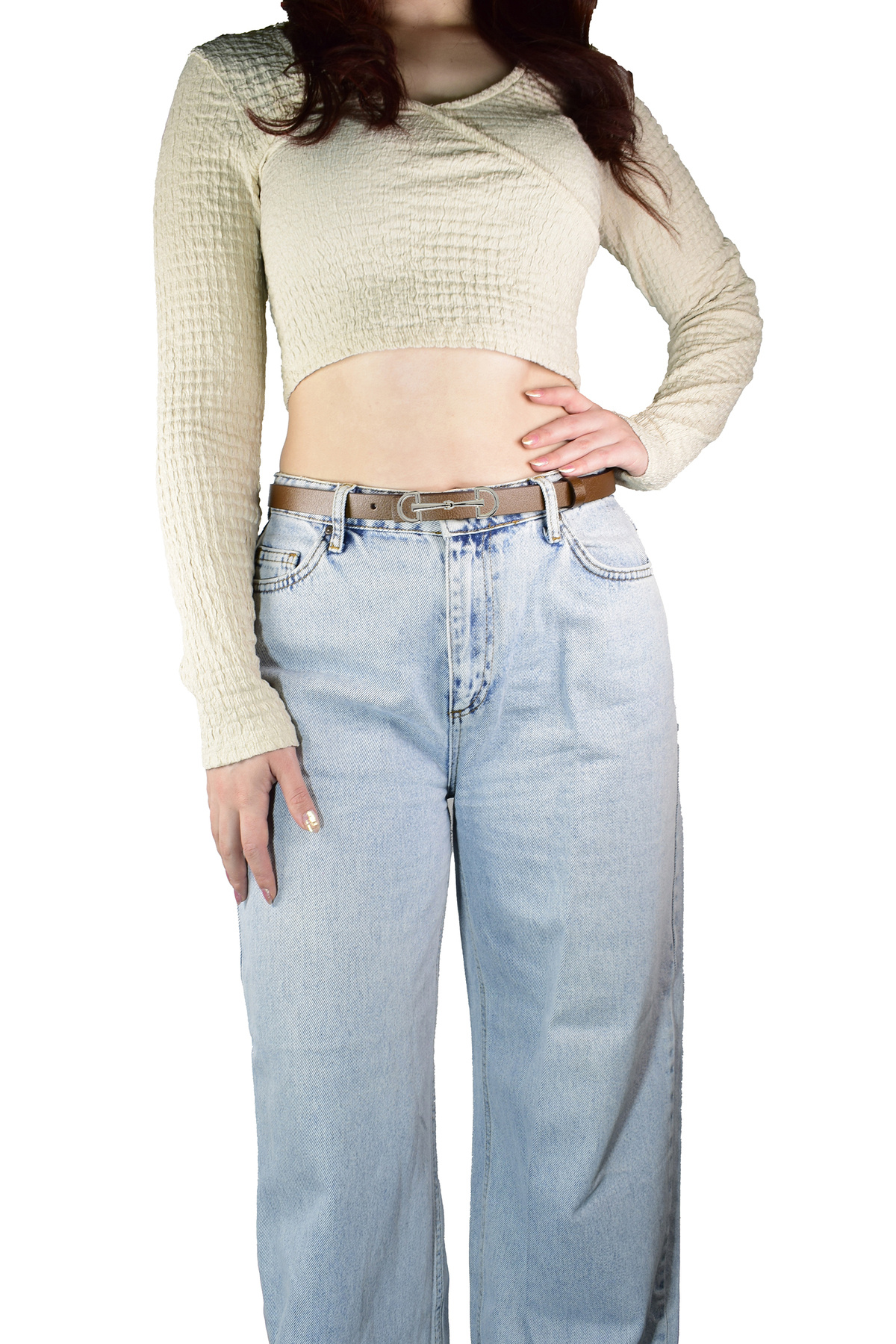 GoDeri-100% Genuine Leather, Silver Buckle Thin 2 cm Light Brown Women's Belt; Dress, Pants BeltD&D 6