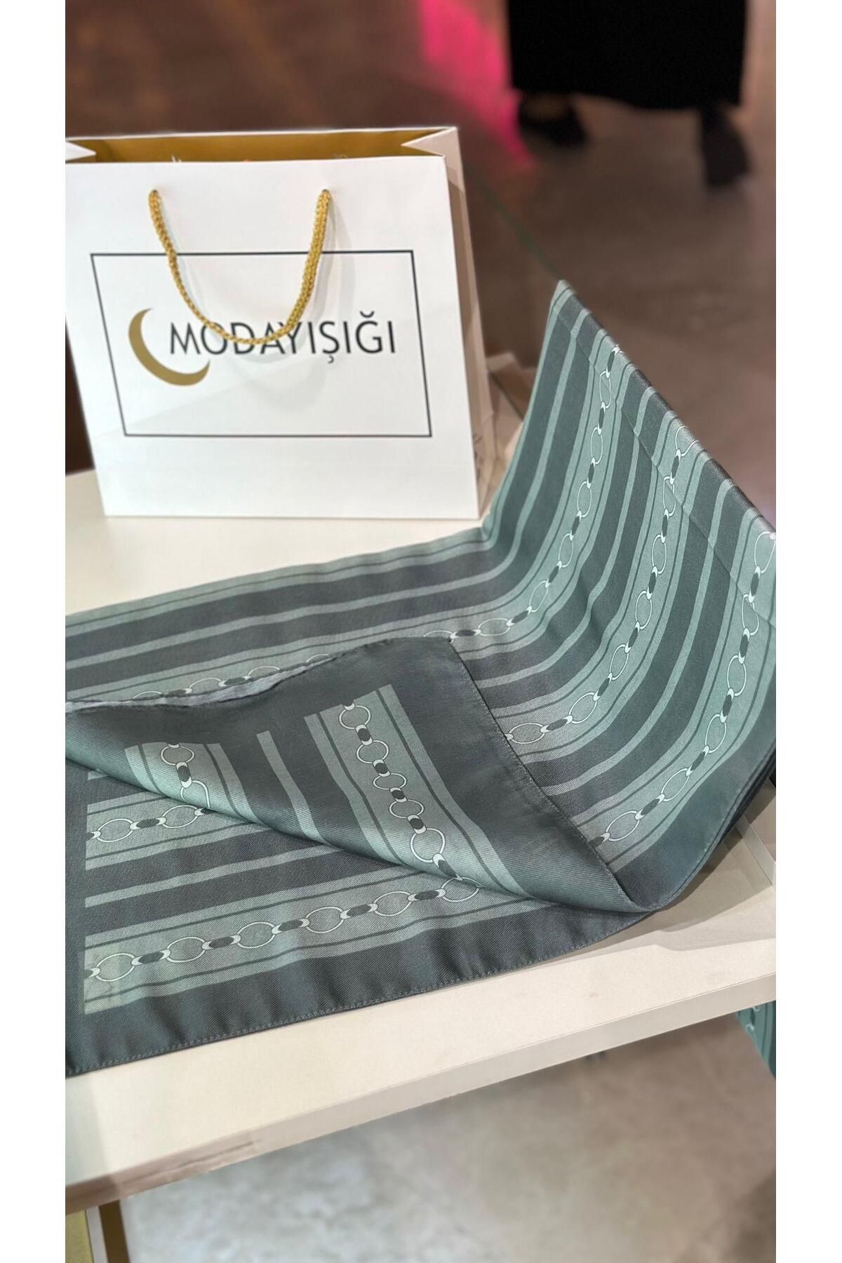modayışığı Zincir Desen Yeşil Pamuklu Şal