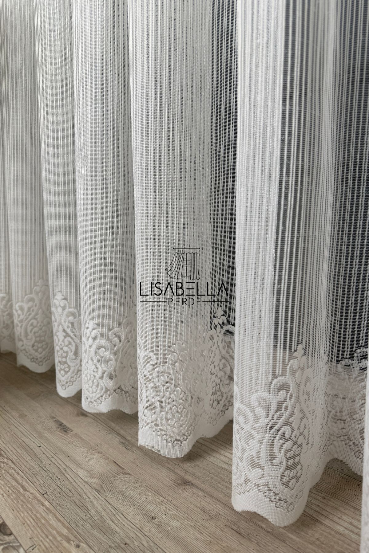 LisabellaHome LineArt Etek Desenli Modern Çizgi Detaylı Beyaz Örme Tül Perde | Yeni Sezon (1x2.5 Pile dikişli)