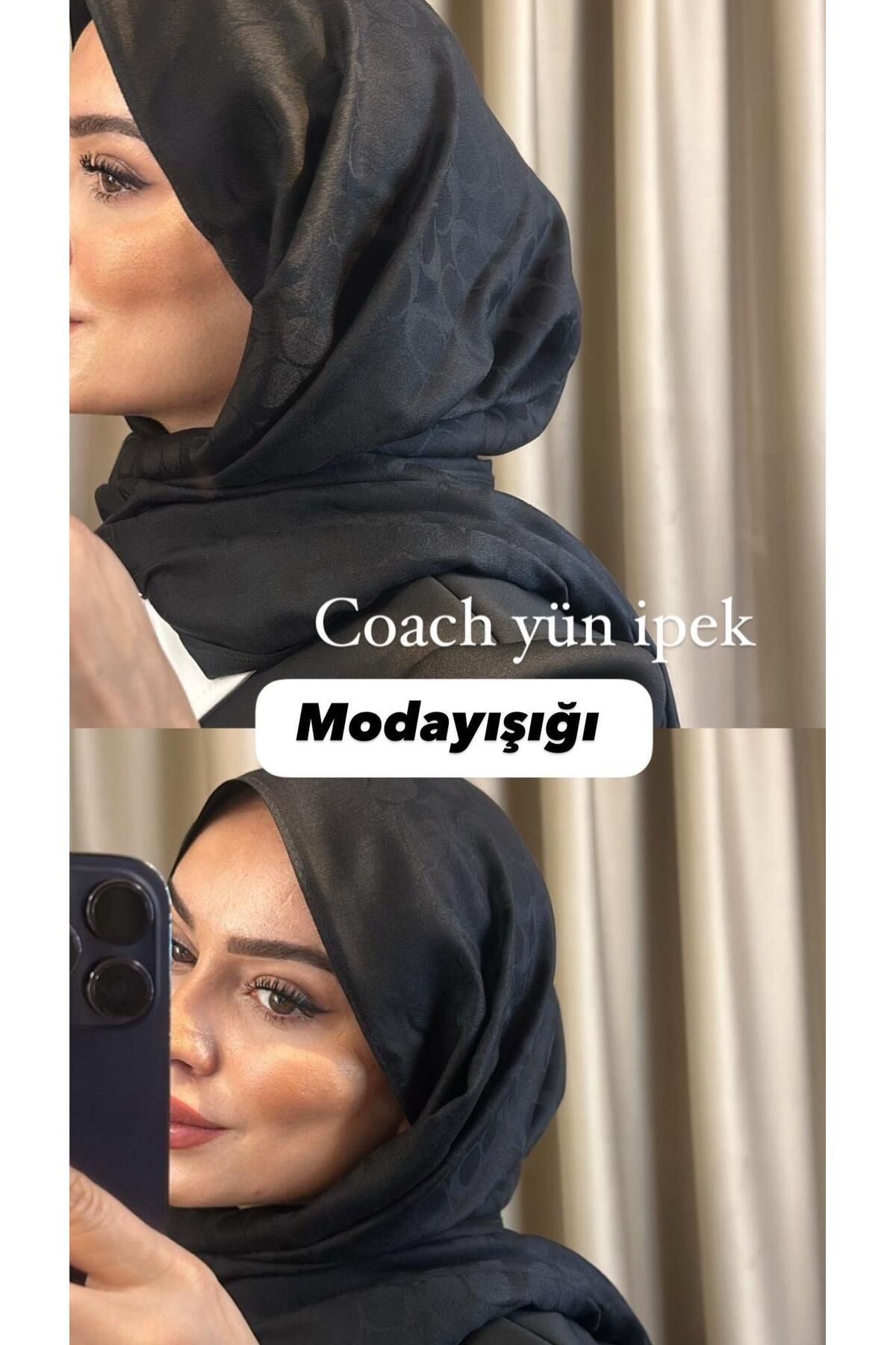 modayışığı C desen Siyah Yün İpek Şal