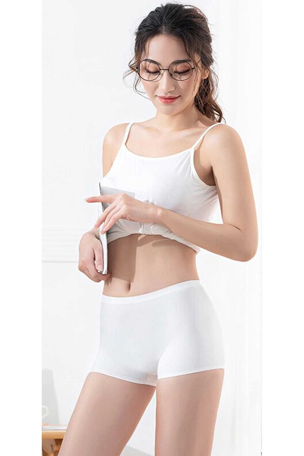 Shop58 Kadın Dikişsiz Görünmez İz Yapmaz Mini Şort Boxer Beyaz