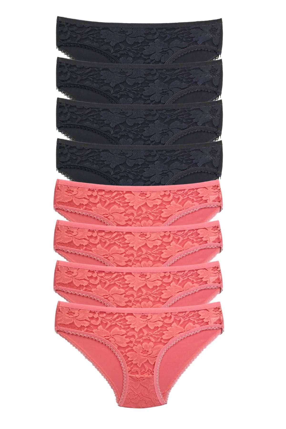 Shop58 8 Adet Önü Dantelli Transparan Kadın Slip Külot S24