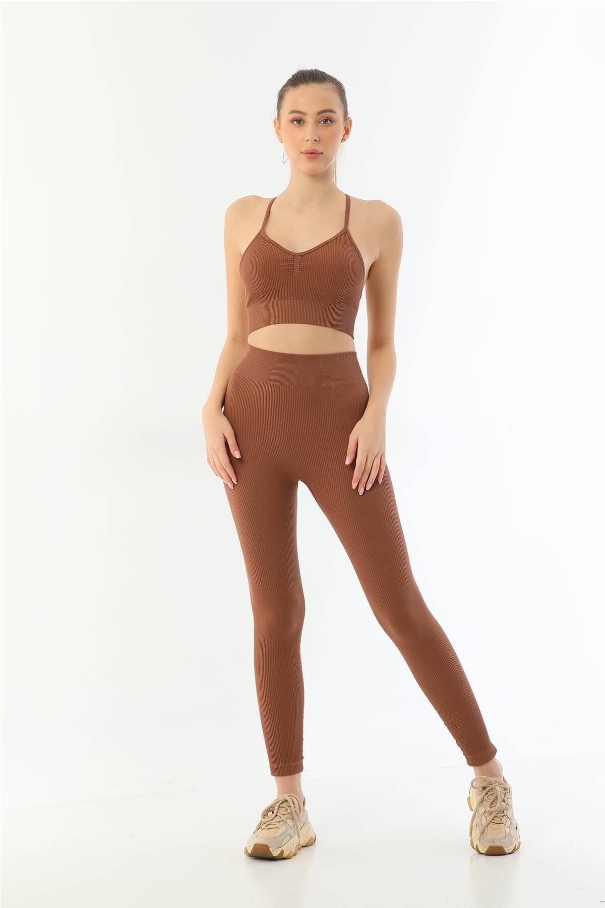 Beruflic KAHVE MI Angel 3921 Soft Seamless Ripli Tayt Yoga Takımı