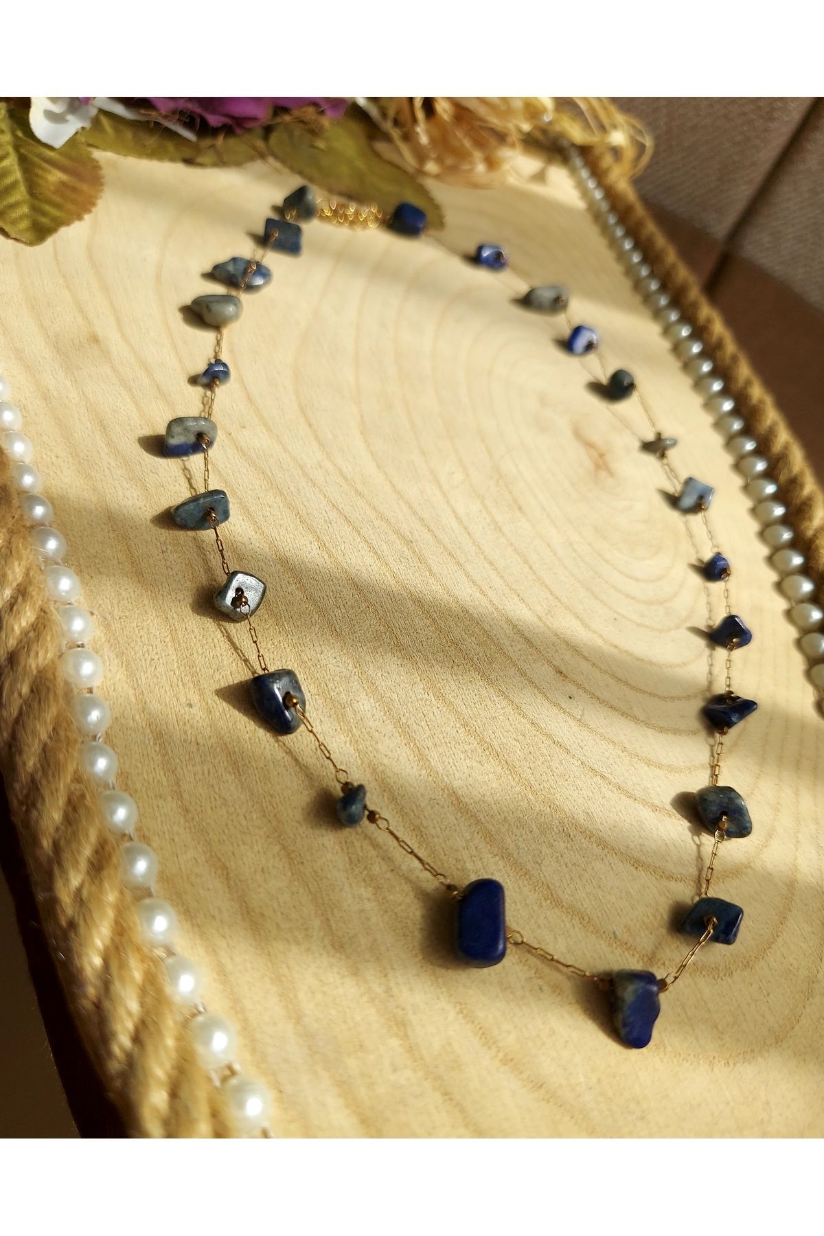 KADINELİDEĞMİŞGİBİ Doğal Lapis Taşı Çelik Kararmaz Kolye (TAŞIN ÖZELLİKLERİ AÇIKLAMADA)