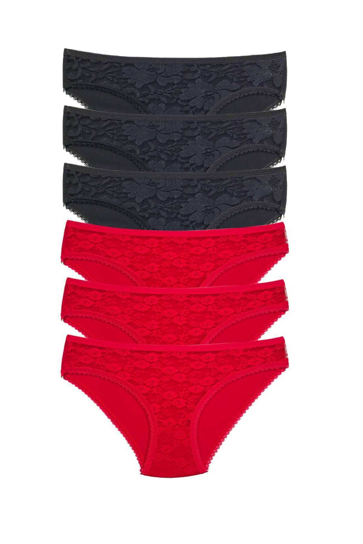 Shop58 6 Adet Önü Dantelli Transparan Kadın Slip Külot S21