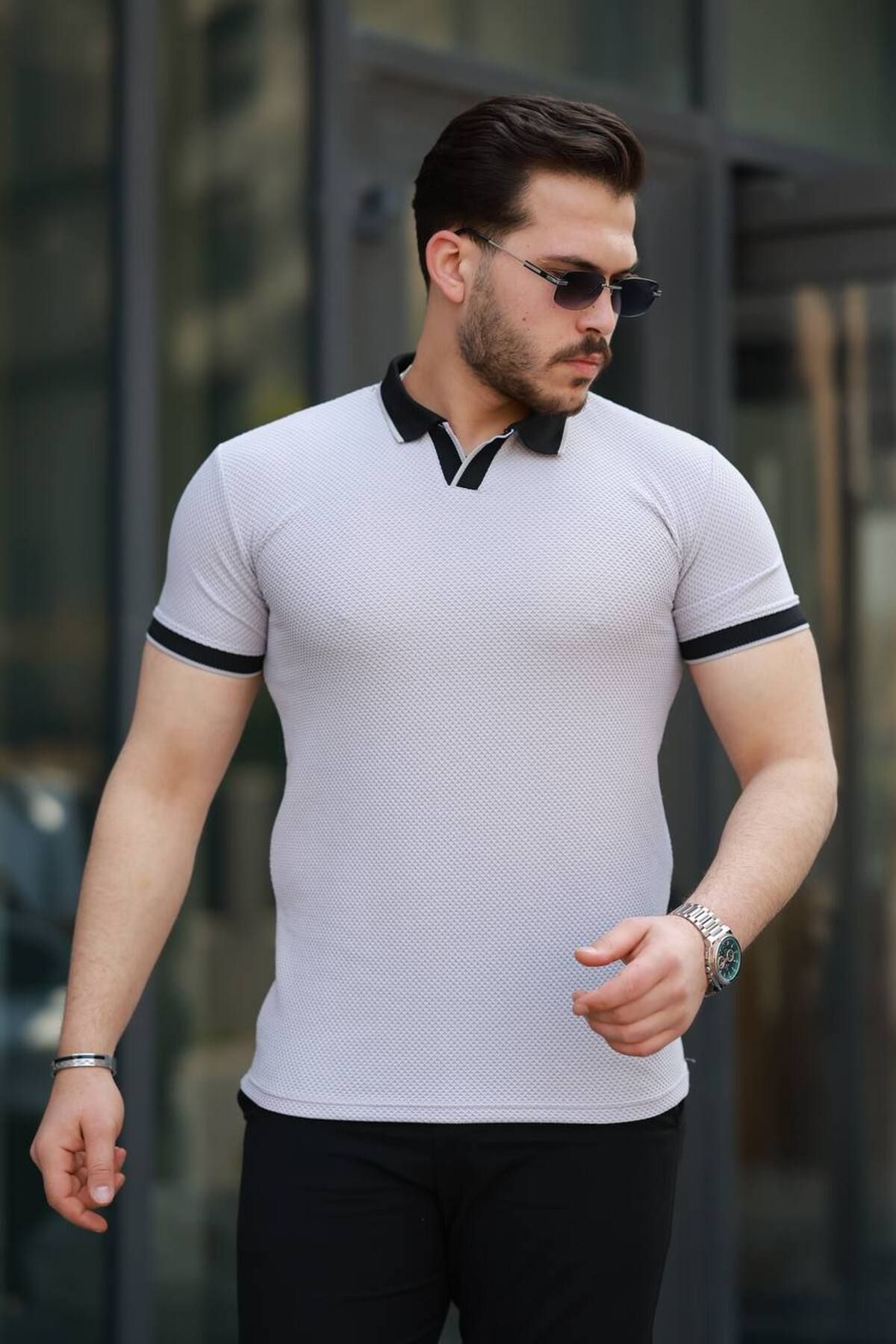 Gameyal Erkek Rahat Kalıp Petek Desenli Jakar Polo Yaka Tişört