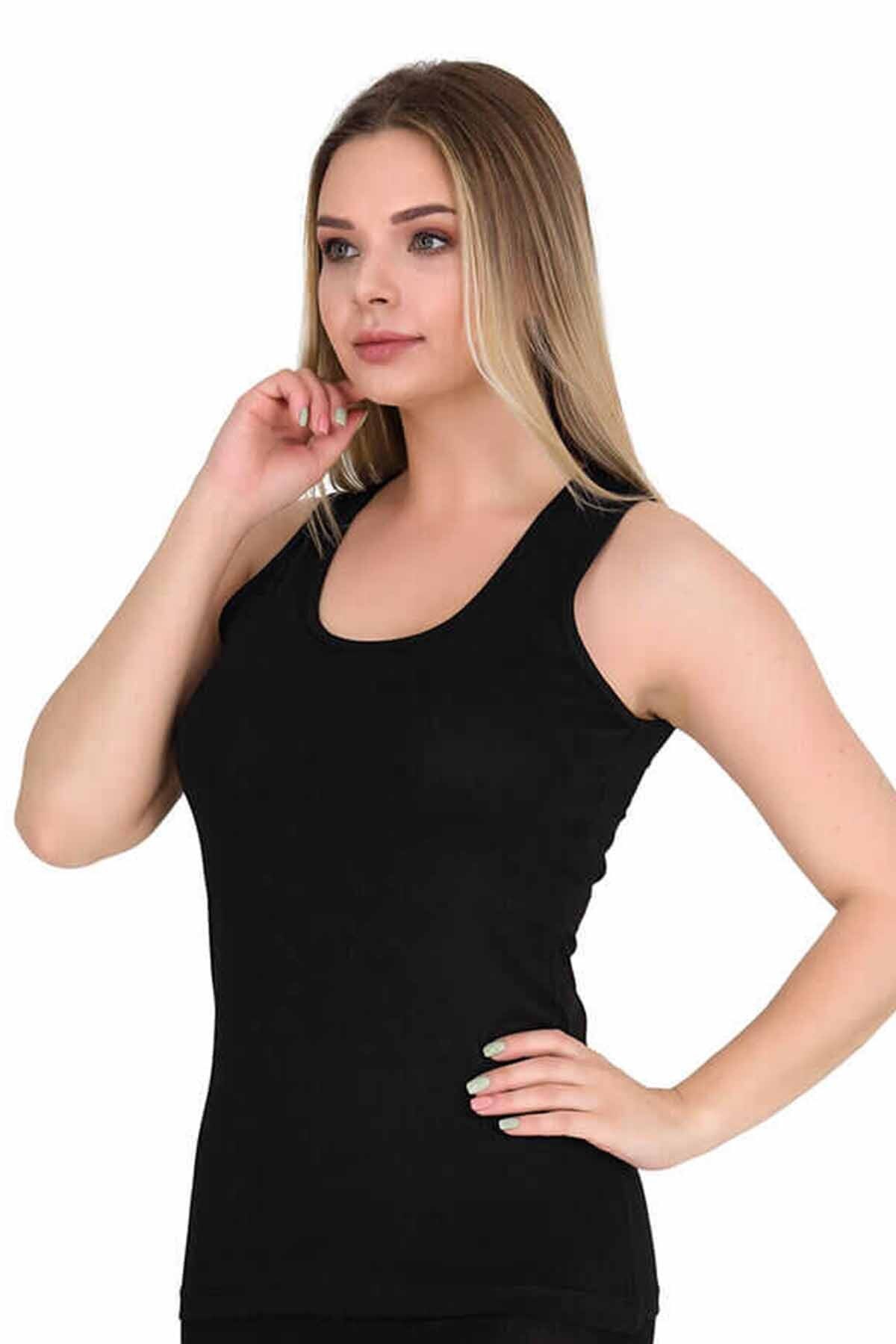 Shop58 Geniş Askılı Elestan Likralı Kadın Atlet Siyah 2127B