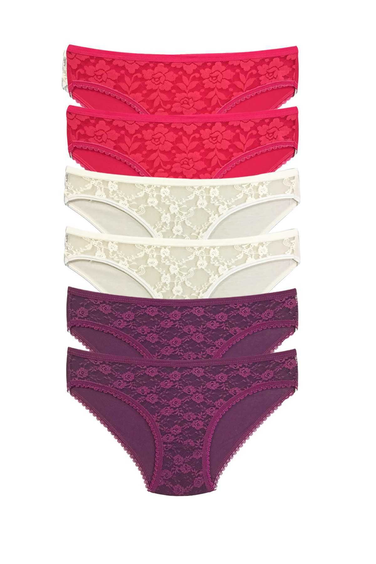 Shop58 6 Adet Önü Dantelli Transparan Kadın Slip Külot S130
