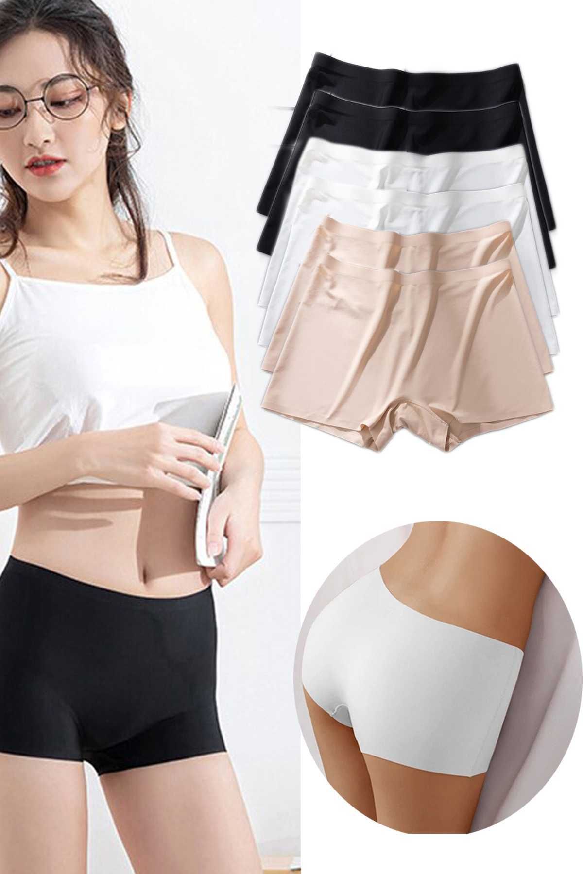Shop58 6 Adet Kadın Dikişsiz Görünmez İz Yapmaz Mini Şort Boxer Siyah Beyaz Ten