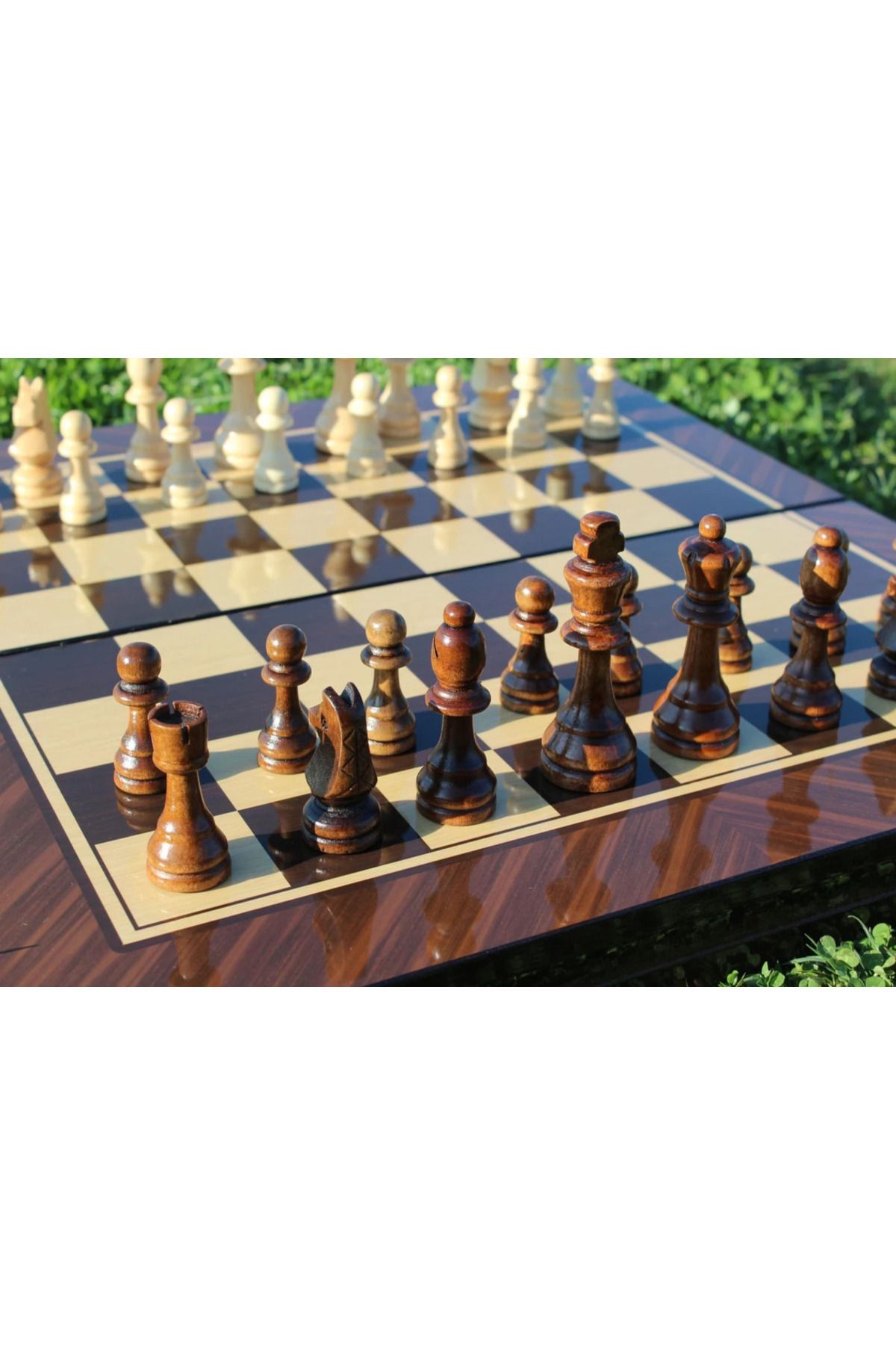 E orient-Large Size 50cm Walnut Veneer Patterned Premium Wooden Backgammon Set - Wooden Chess Set 6