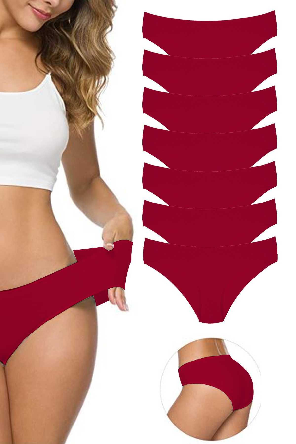 Shop58 7 Adet Kadın Dikişsiz Lazer Kesim Esnek İz yapmayan Külot Bordo