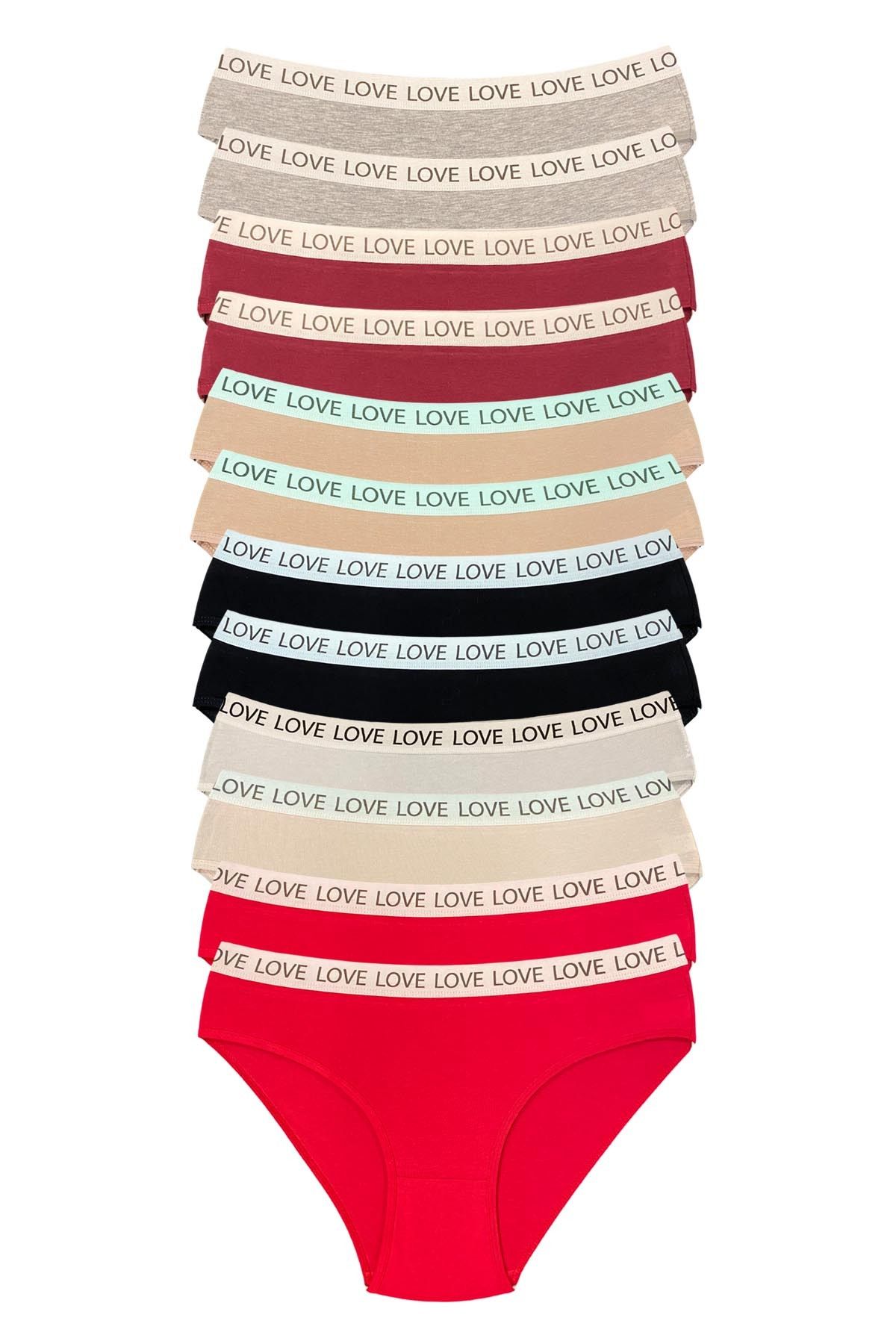 Shop58 12 Adet Pamuklu Esnek Kadın Slip Bikini Külot Geniş Lastikli Baskılı