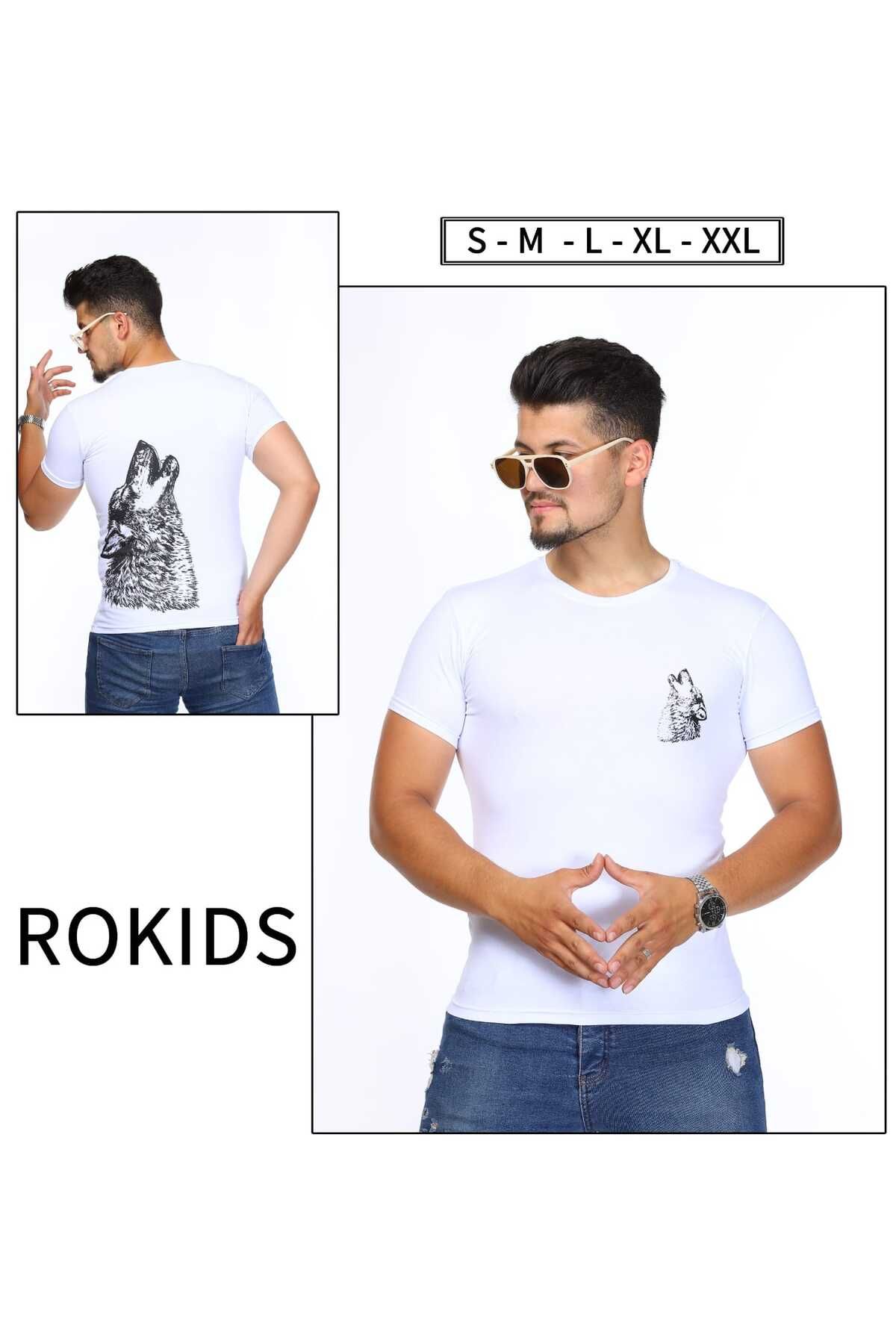 RO KİDS RO KIDS Ön Arka Baskılı Kurt Baskılı Regular Fit %100 Pamuk T-Shirt