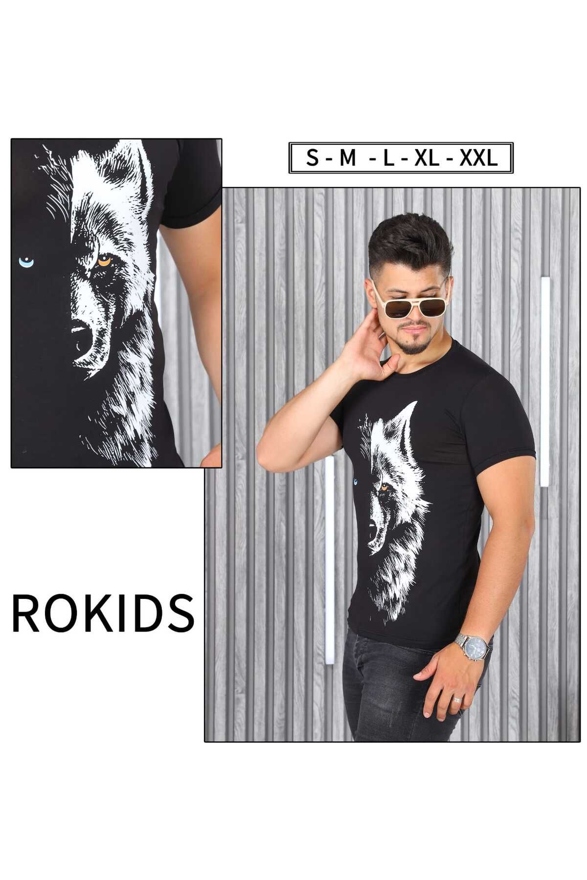RO KİDS RO KIDS Ön Arka Baskılı Kurt Baskılı Regular Fit %100 Pamuk T-Shirt
