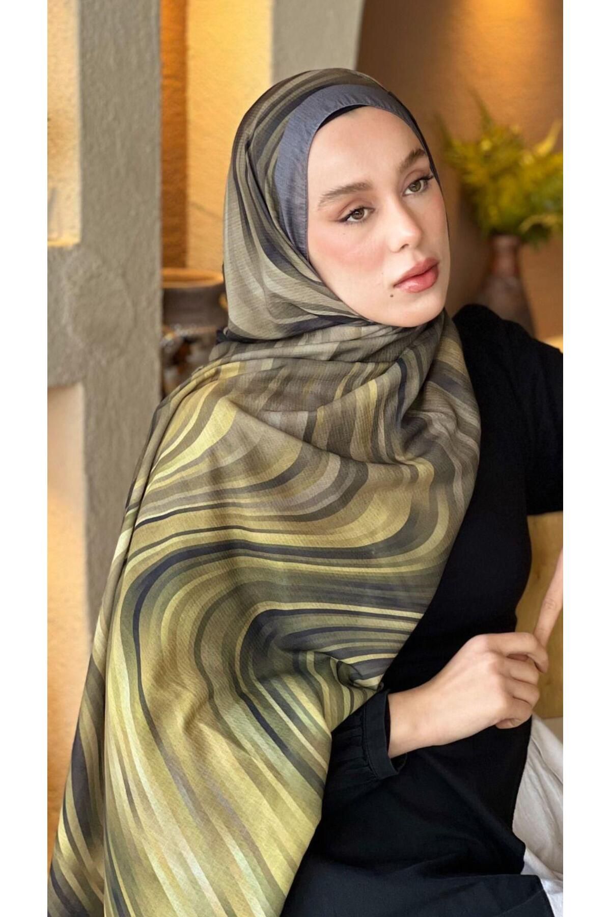 modayışığı Zebra Desen Yeşil Pamuklu Şal