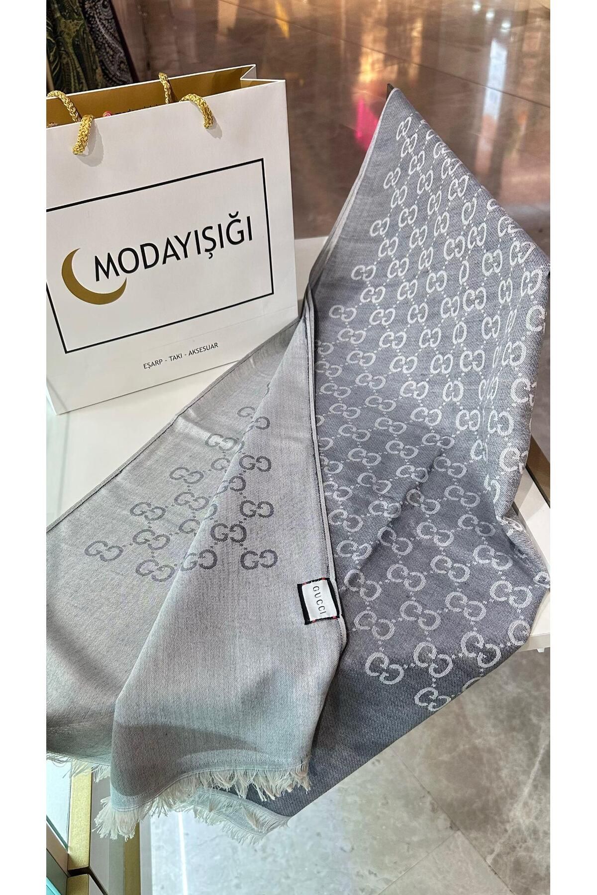 modayışığı G Desen Açık Gri Yün Pamuk Şal