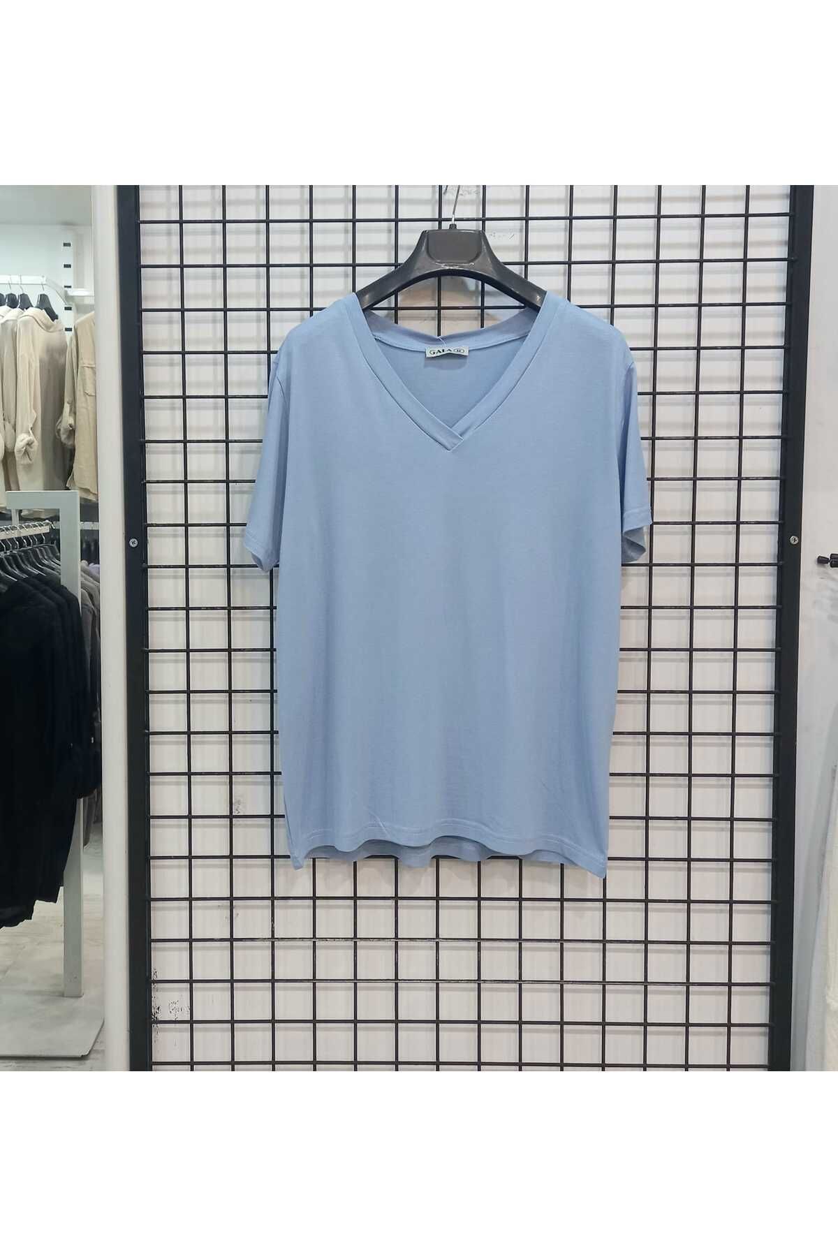 Butik Şans Kısa Kollu V Yaka Viskon Penye Basic T-Shirt