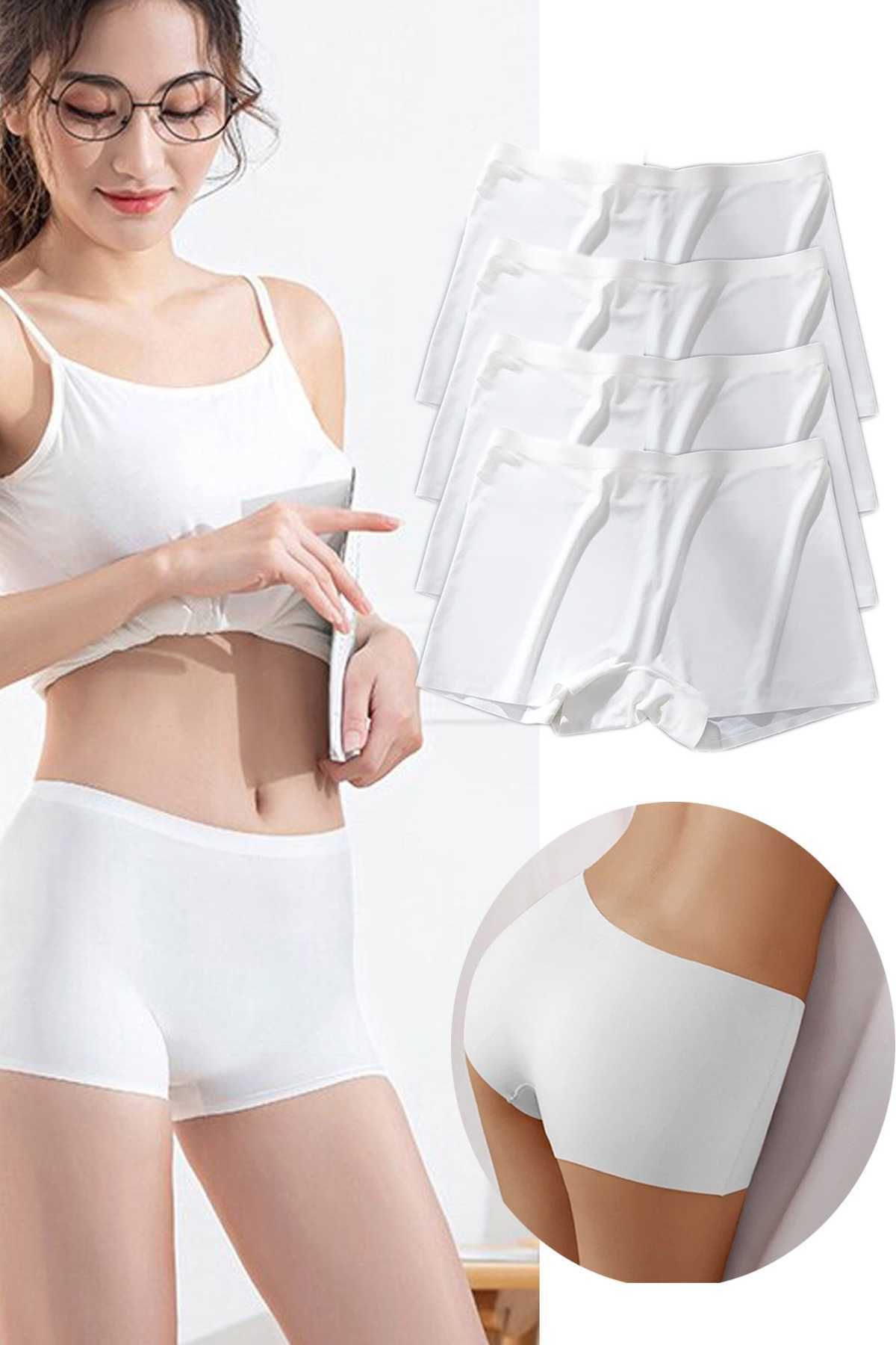 Shop58 4 Adet Kadın Dikişsiz Görünmez İz Yapmaz Mini Şort Boxer Beyaz