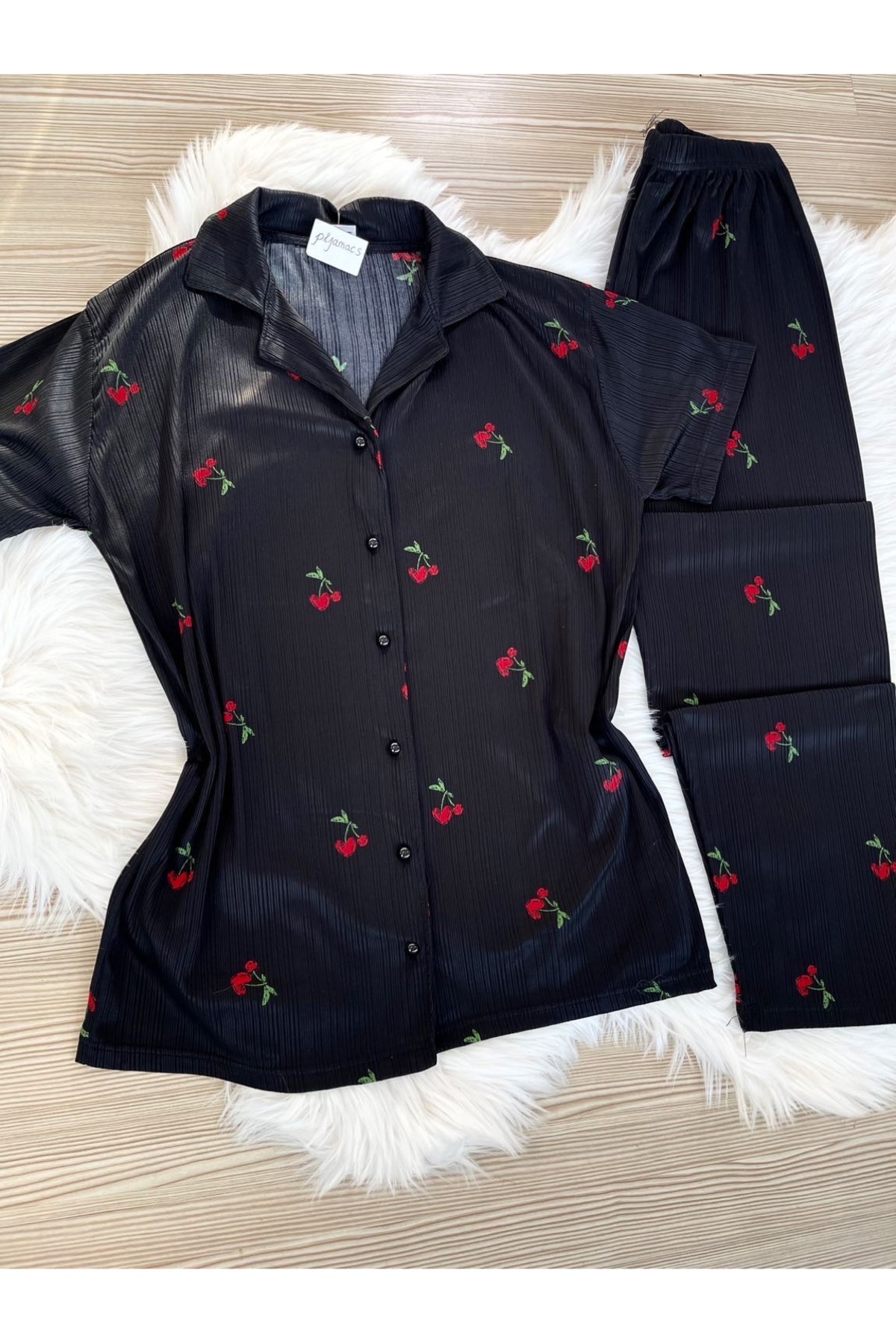 Pijamacs Kiraz Desenli Kısa Kol Pegasus Pijama Takımı görsel 8