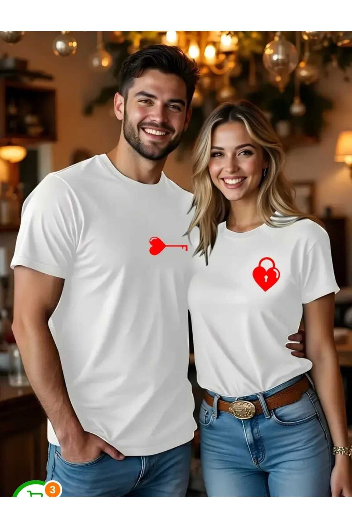 TekTarzz Unisex Kalp Anahtarlı Baskı Tasarımı Tshirt