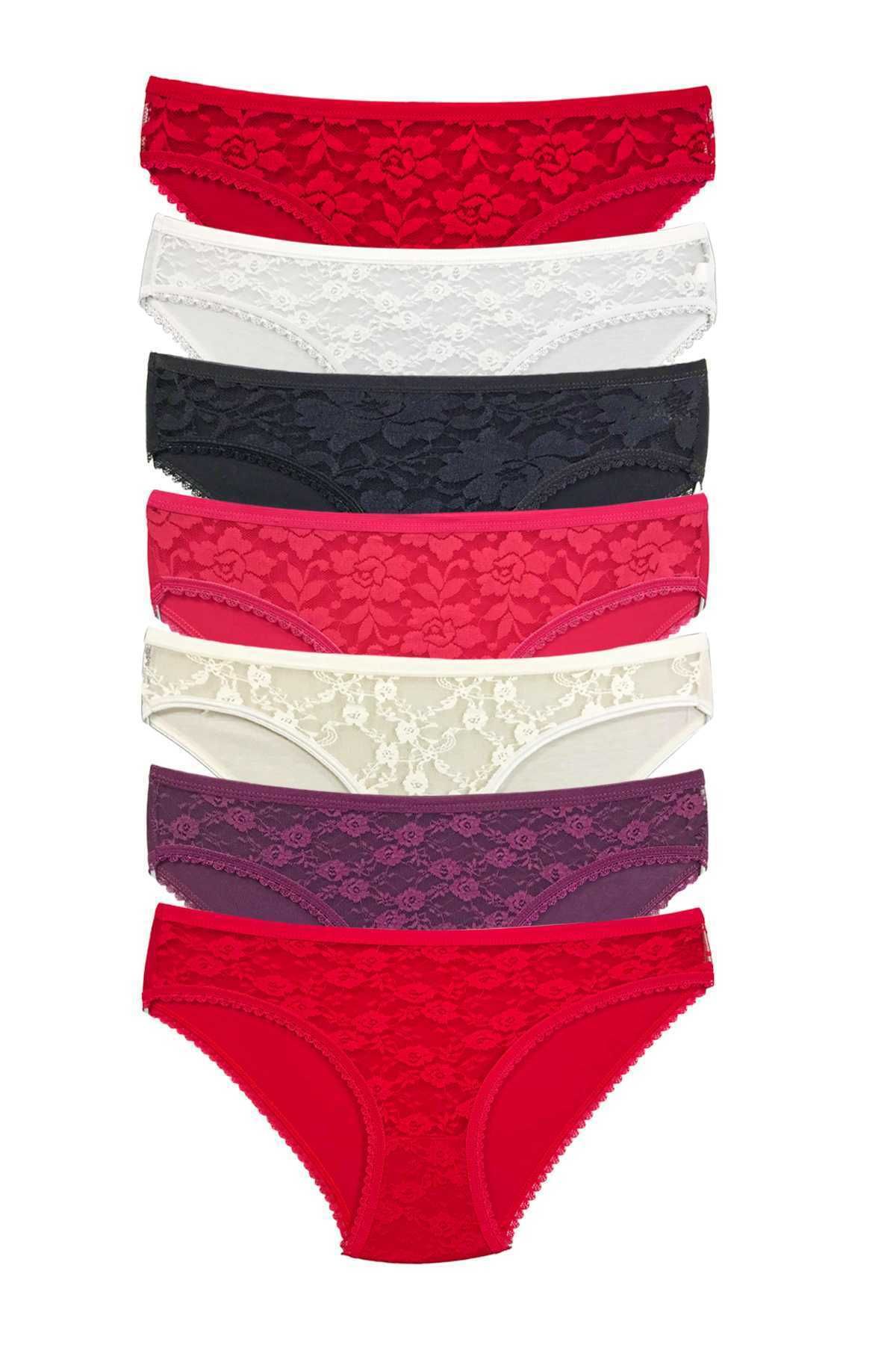 Shop58 7 Adet Önü Dantelli Transparan Kadın Slip Külot S1